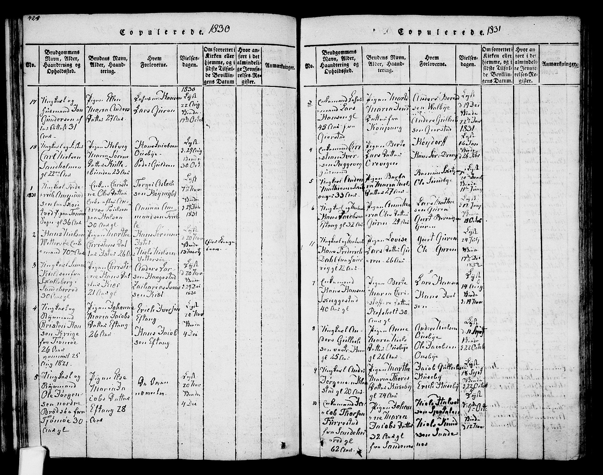 Tjølling kirkebøker, SAKO/A-60/F/Fa/L0005: Parish register (official) no. 5, 1814-1836, p. 424-425