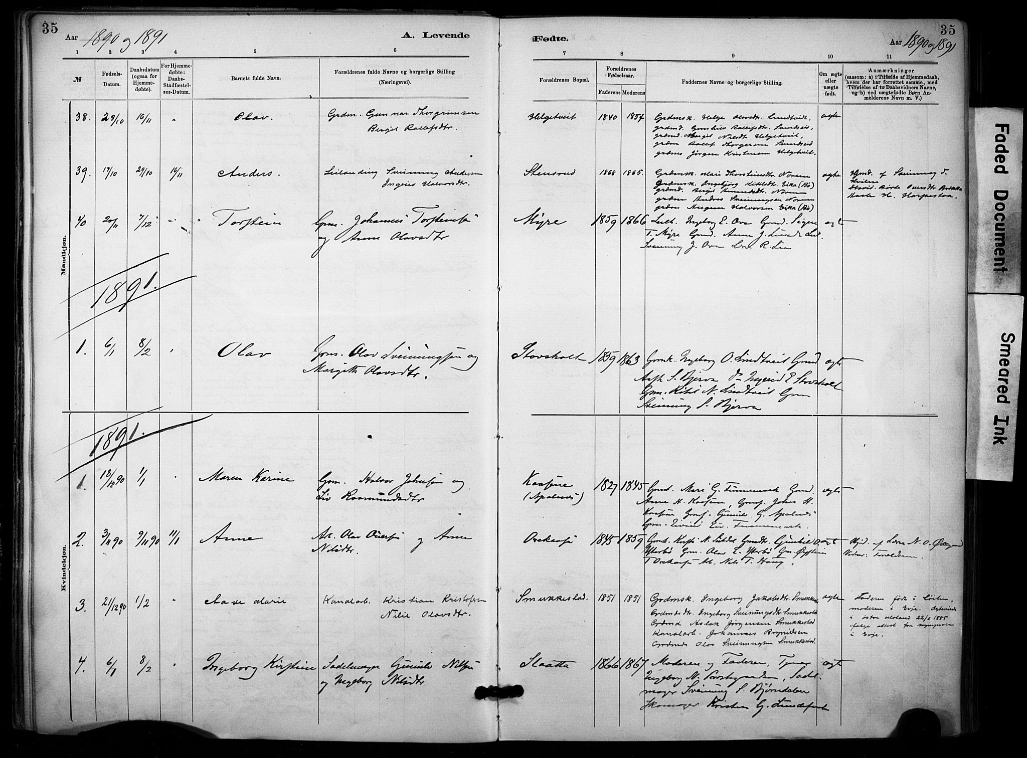 Lunde kirkebøker, SAKO/A-282/F/Fa/L0002: Parish register (official) no. I 2, 1884-1892, p. 35