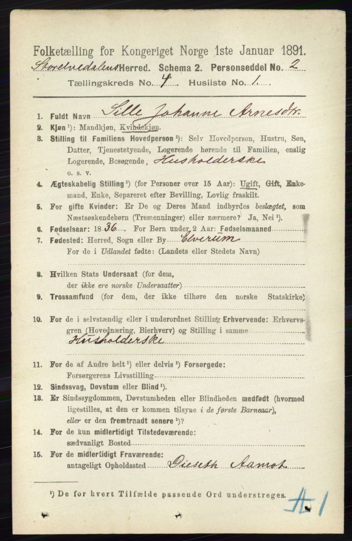 RA, 1891 census for 0430 Stor-Elvdal, 1891, p. 1427