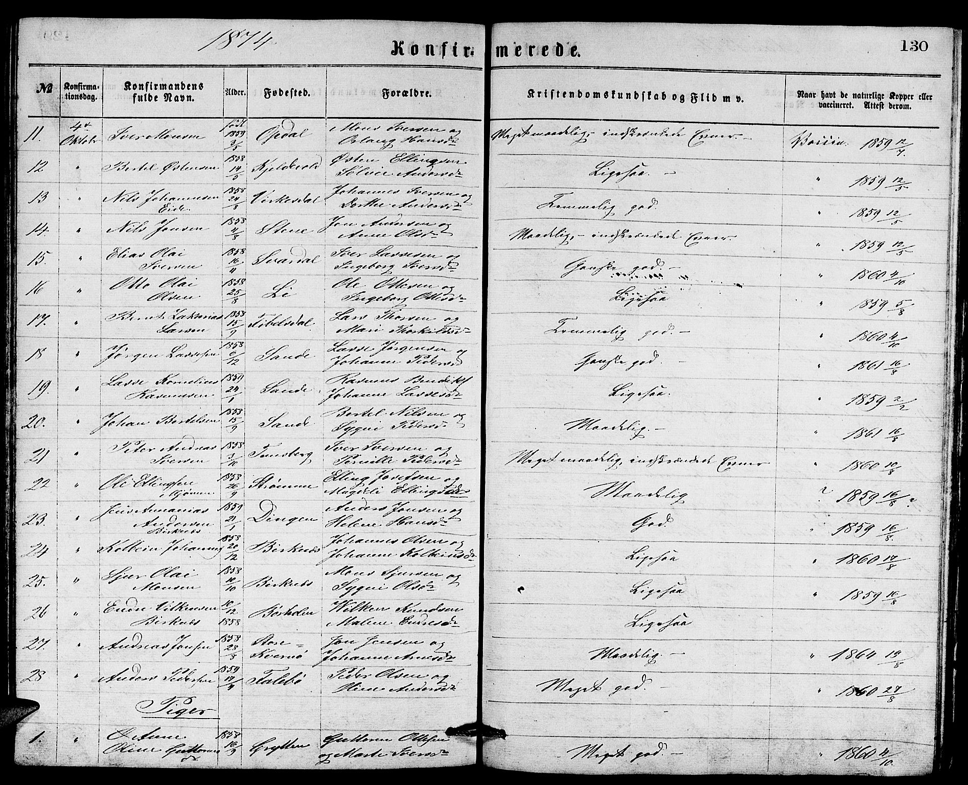 Gulen sokneprestembete, AV/SAB-A-80201/H/Hab/Habb/L0002: Parish register (copy) no. B 2, 1867-1883, p. 130