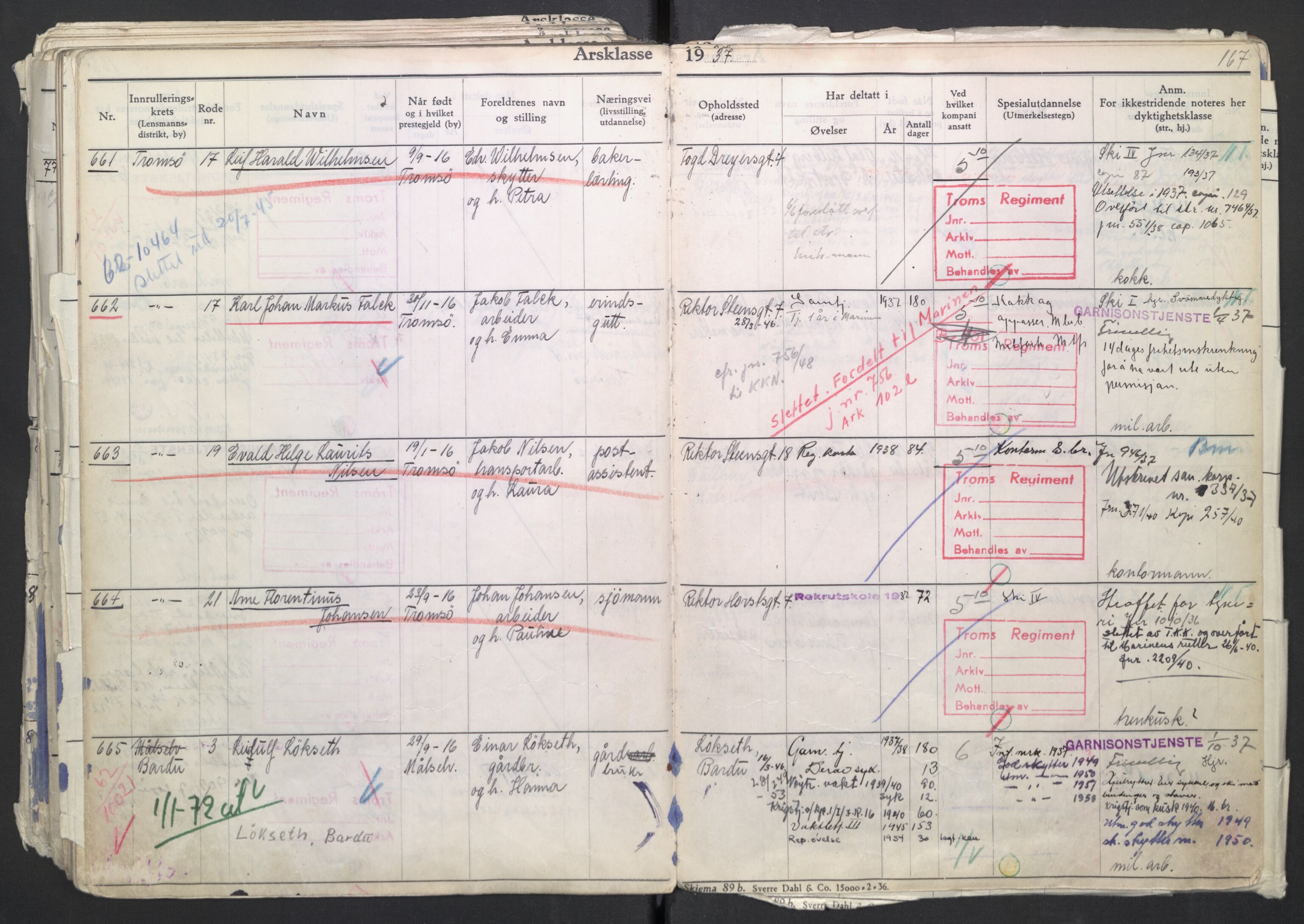 Forsvaret, Troms infanteriregiment nr. 16, AV/RA-RAFA-3146/P/Pa/L0007/0002: Ruller / Rulle for regimentets menige mannskaper, årsklasse 1937, 1937, p. 167