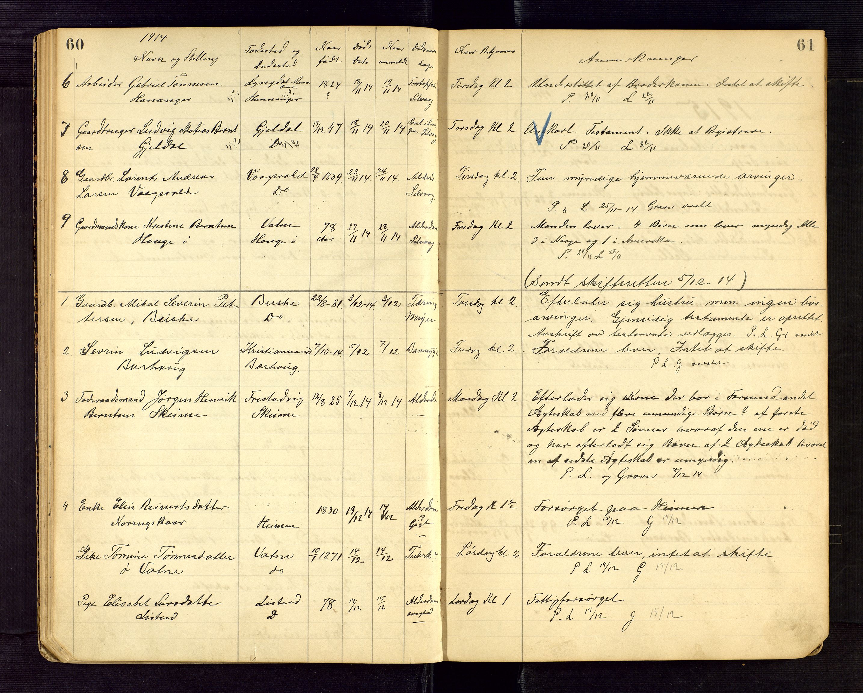 Lista lensmannskontor, AV/SAK-1241-0030/F/Fe/L0001/0002: Dødsfallsprotokoller nr 12 / Dødsfallsprotokoll, 1911-1922, p. 60-61