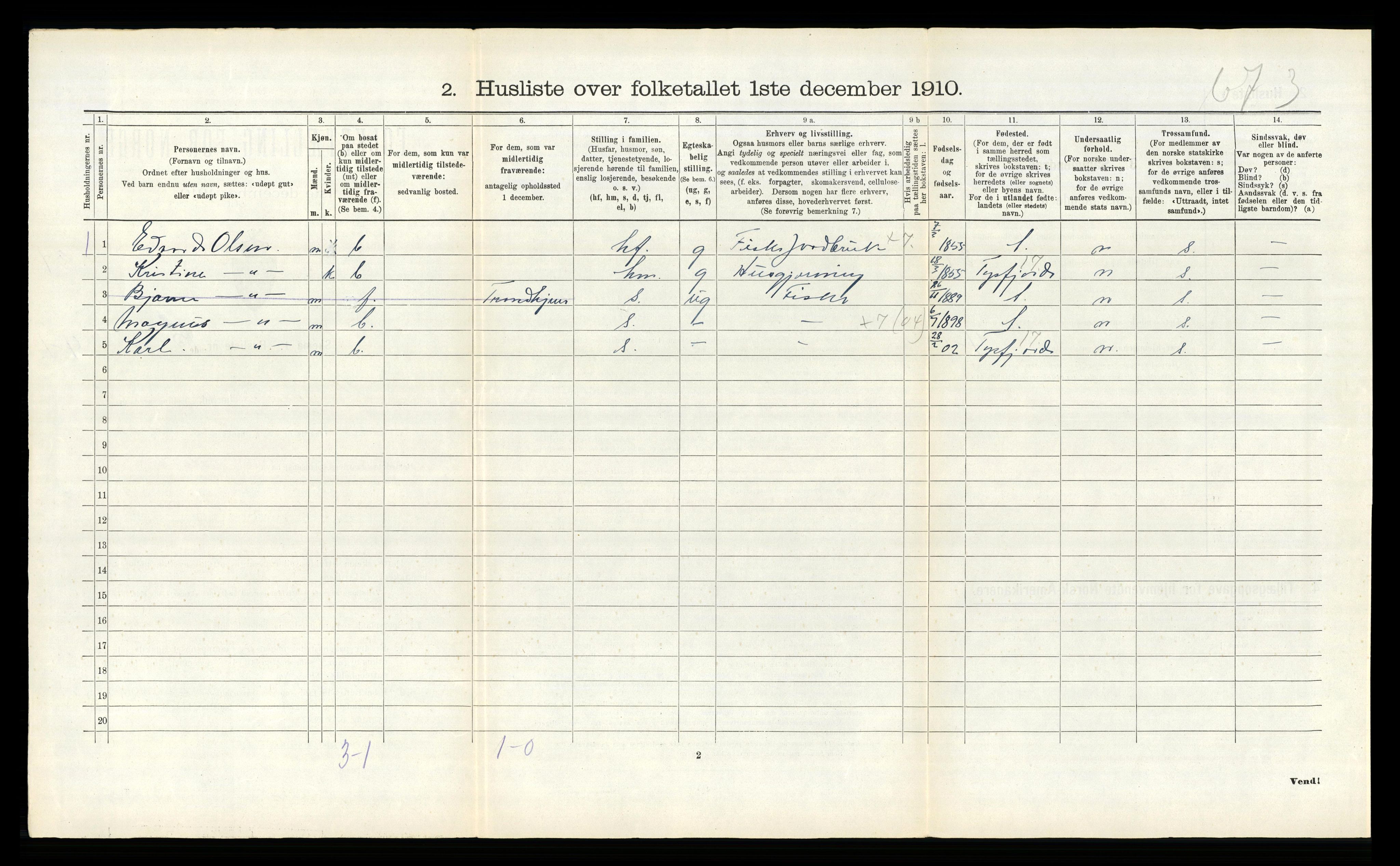 RA, 1910 census for Hamarøy, 1910, p. 69