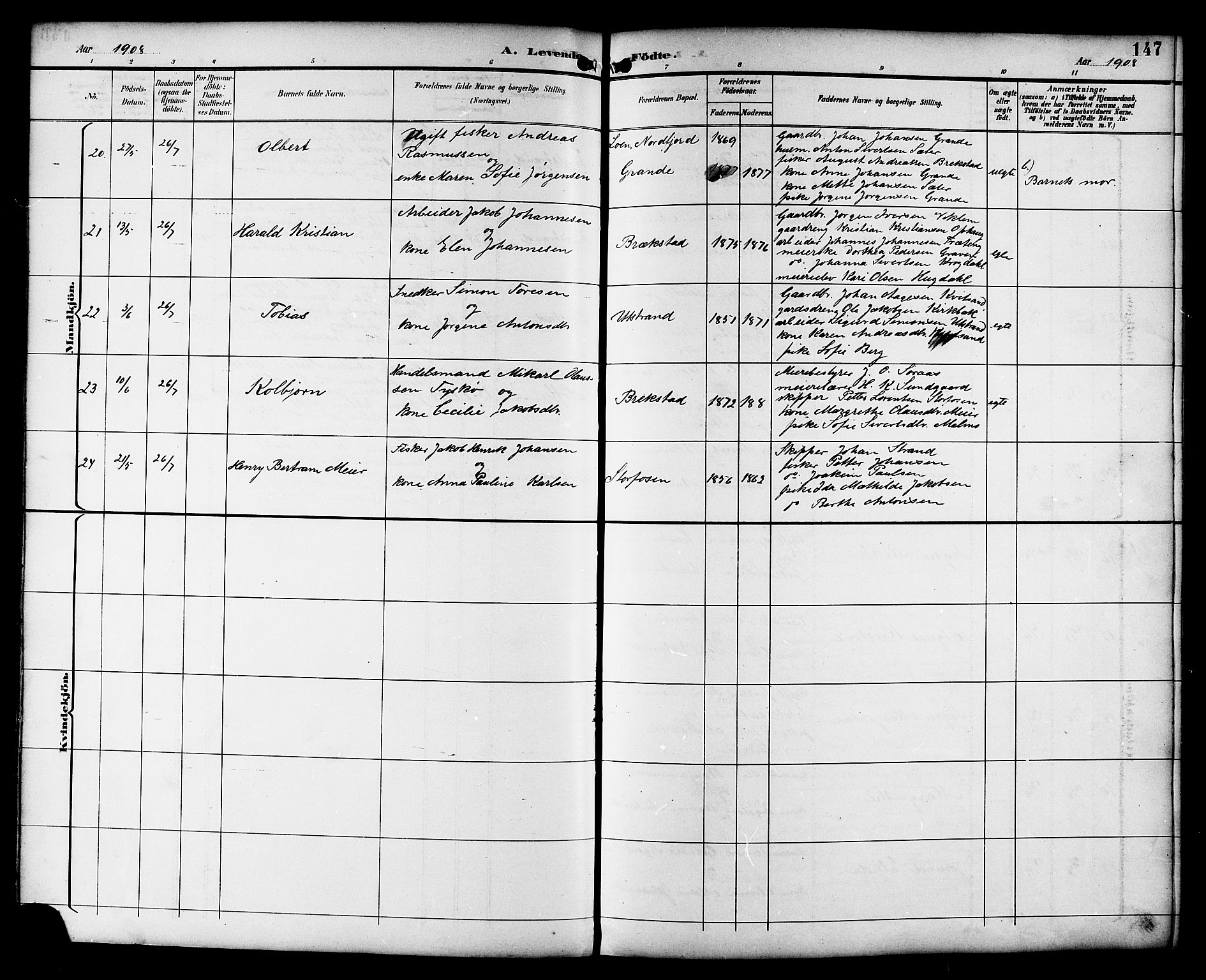 Ministerialprotokoller, klokkerbøker og fødselsregistre - Sør-Trøndelag, AV/SAT-A-1456/659/L0746: Parish register (copy) no. 659C03, 1893-1912, p. 147