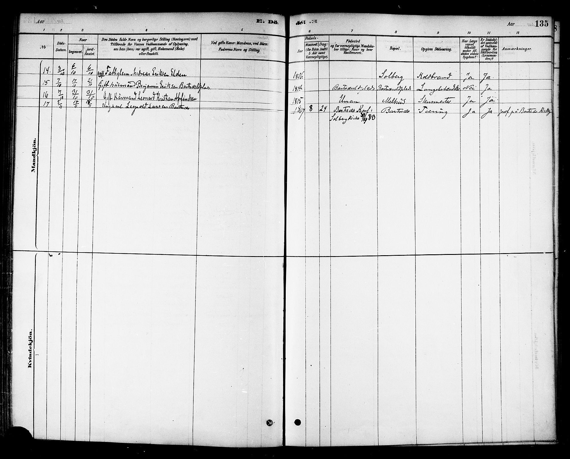 Ministerialprotokoller, klokkerbøker og fødselsregistre - Nord-Trøndelag, AV/SAT-A-1458/741/L0395: Parish register (official) no. 741A09, 1878-1888, p. 135