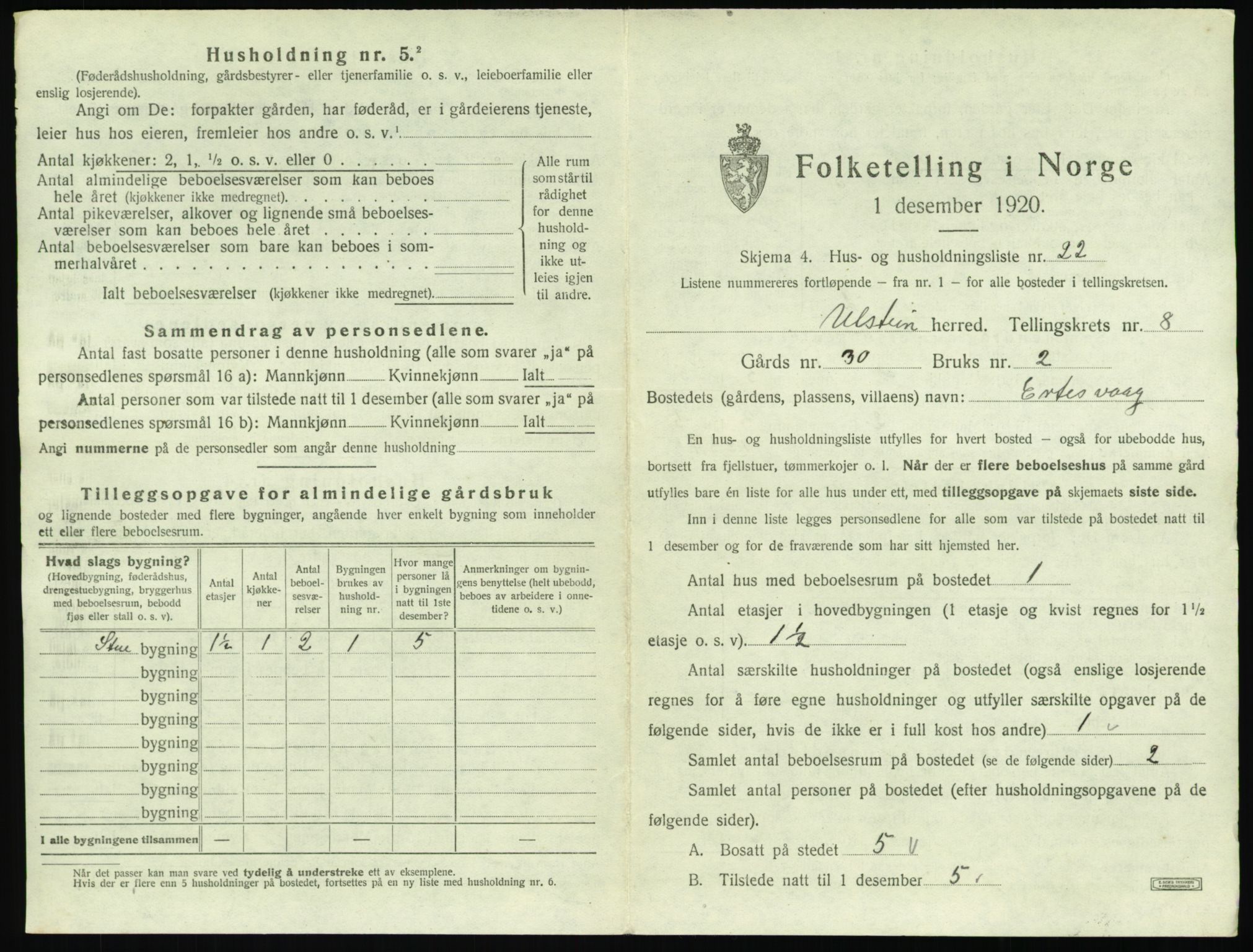 SAT, 1920 census for Ulstein, 1920, p. 602