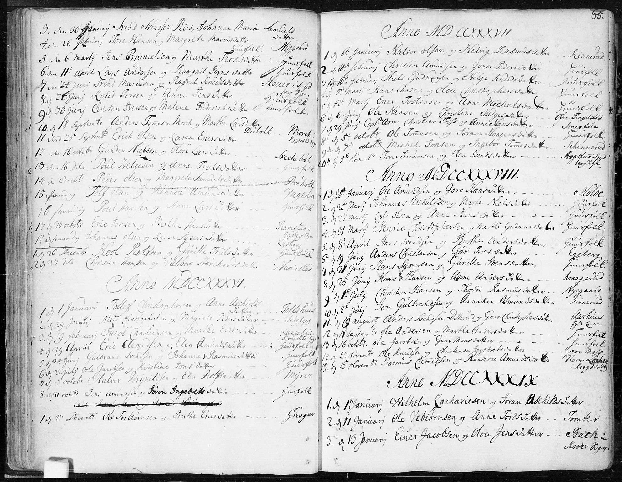 Hobøl prestekontor Kirkebøker, SAO/A-2002/F/Fa/L0001: Parish register (official) no. I 1, 1733-1814, p. 65