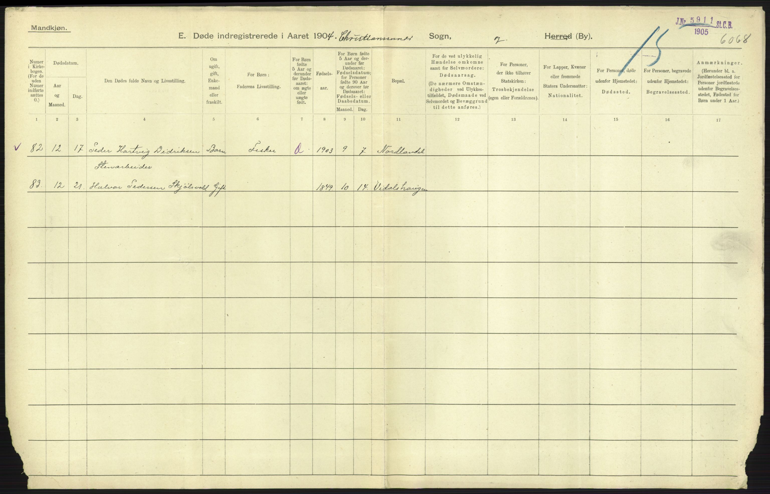 Statistisk sentralbyrå, Sosiodemografiske emner, Befolkning, AV/RA-S-2228/D/Df/Dfa/Dfab/L0016: Romsdals amt: Fødte, gifte, døde., 1904, p. 1129