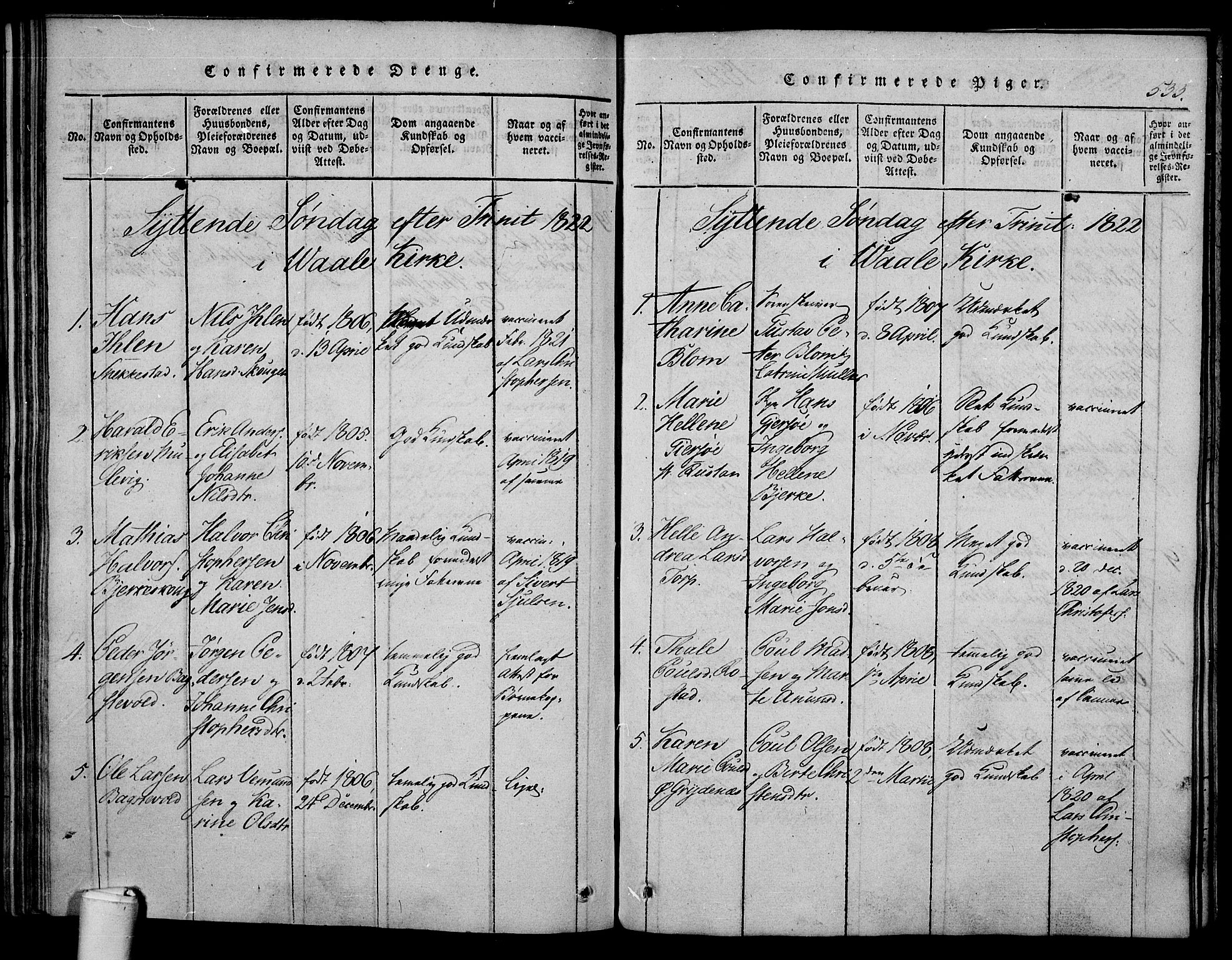 Våle kirkebøker, AV/SAKO-A-334/F/Fa/L0007: Parish register (official) no. I 7, 1814-1824, p. 532-533