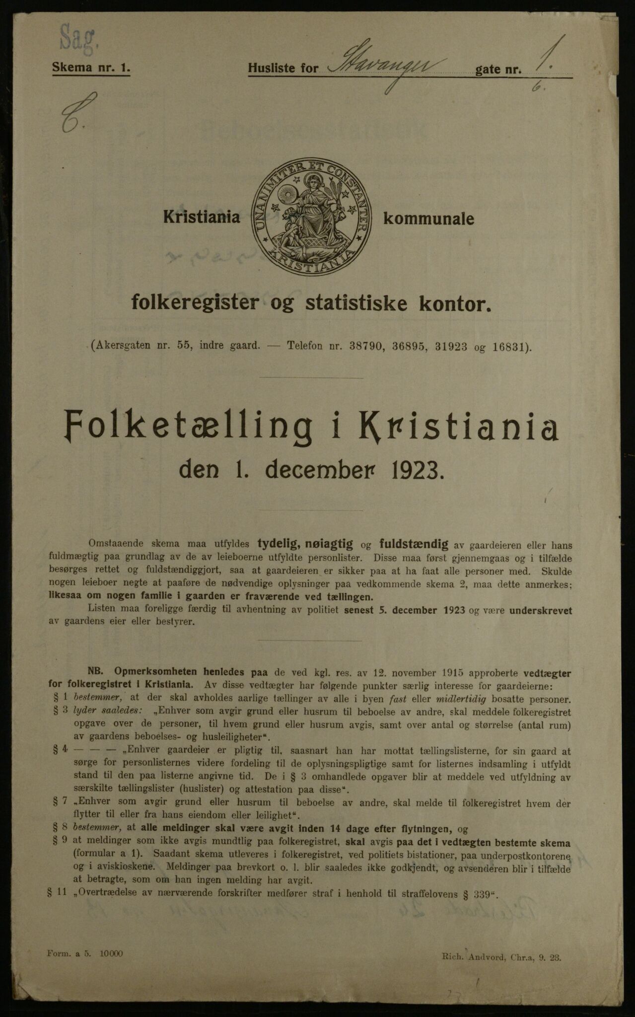 OBA, Municipal Census 1923 for Kristiania, 1923, p. 111190