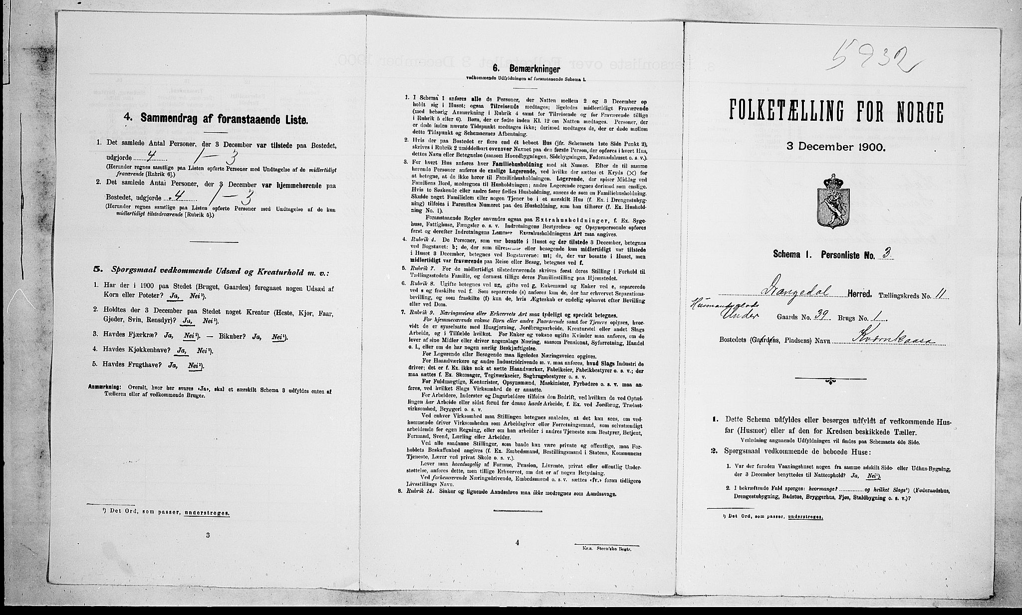 SAKO, 1900 census for Drangedal, 1900, p. 871