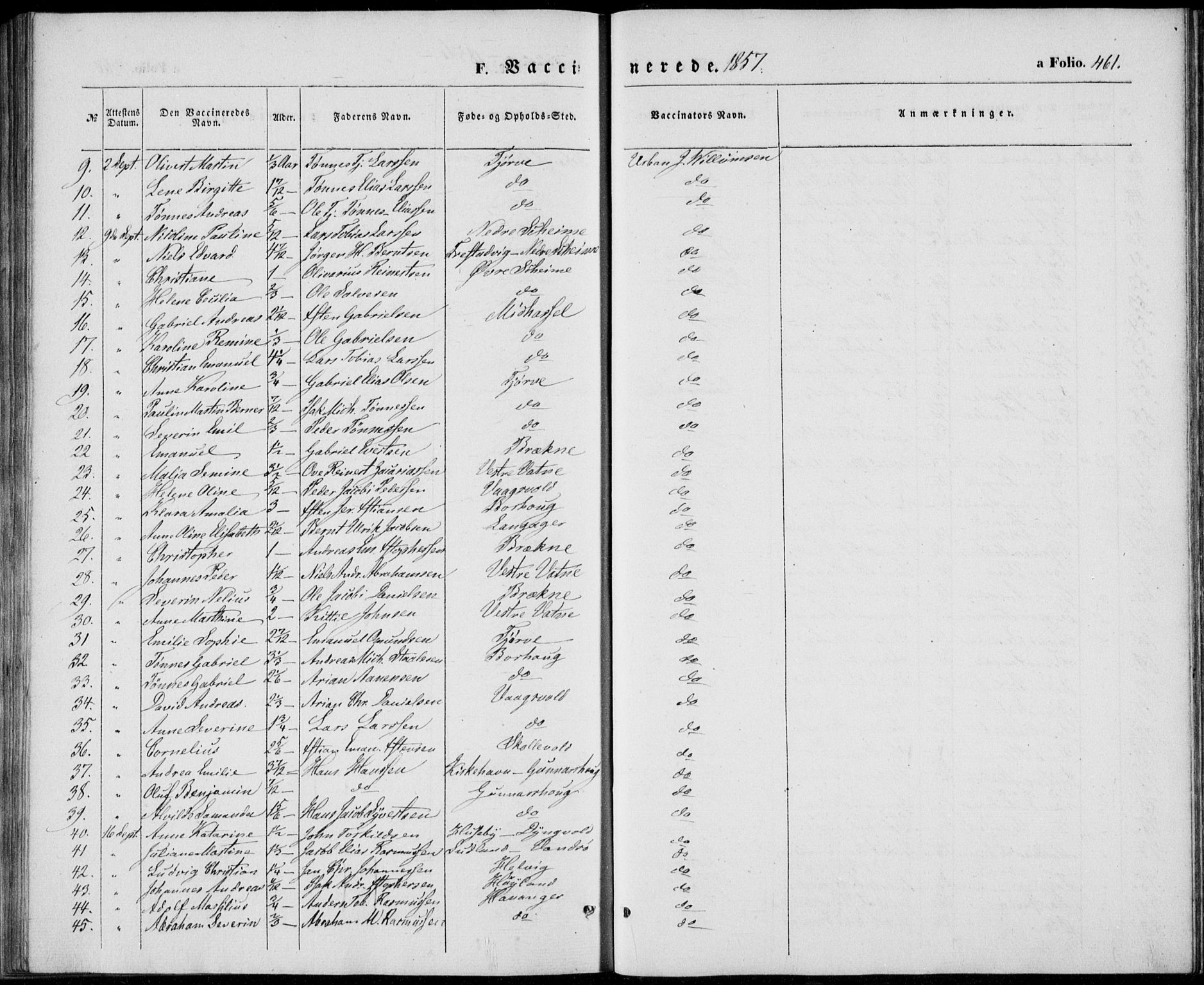 Lista sokneprestkontor, SAK/1111-0027/F/Fb/L0002: Parish register (copy) no. B 2, 1847-1862, p. 461