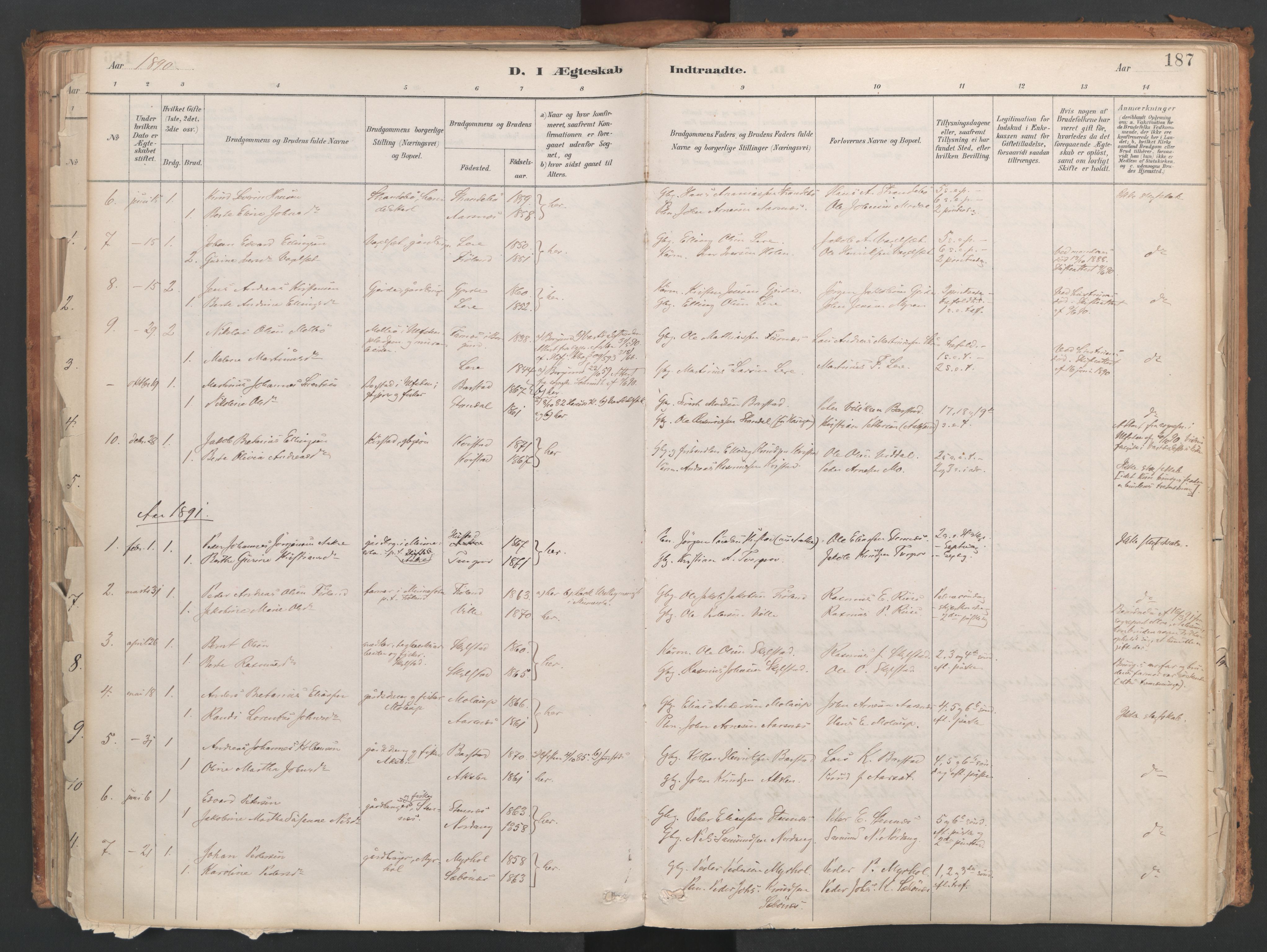 Ministerialprotokoller, klokkerbøker og fødselsregistre - Møre og Romsdal, SAT/A-1454/515/L0211: Parish register (official) no. 515A07, 1886-1910, p. 187