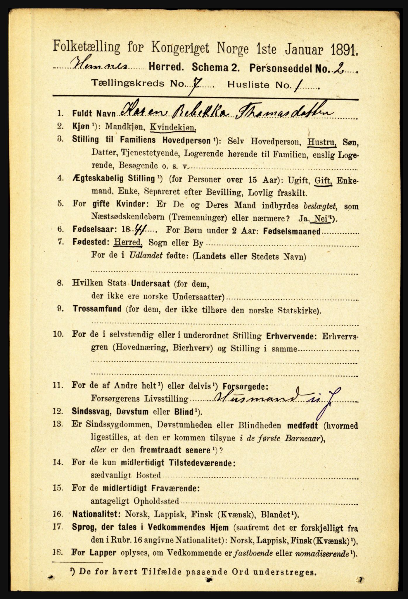 RA, 1891 census for 1832 Hemnes, 1891, p. 3254