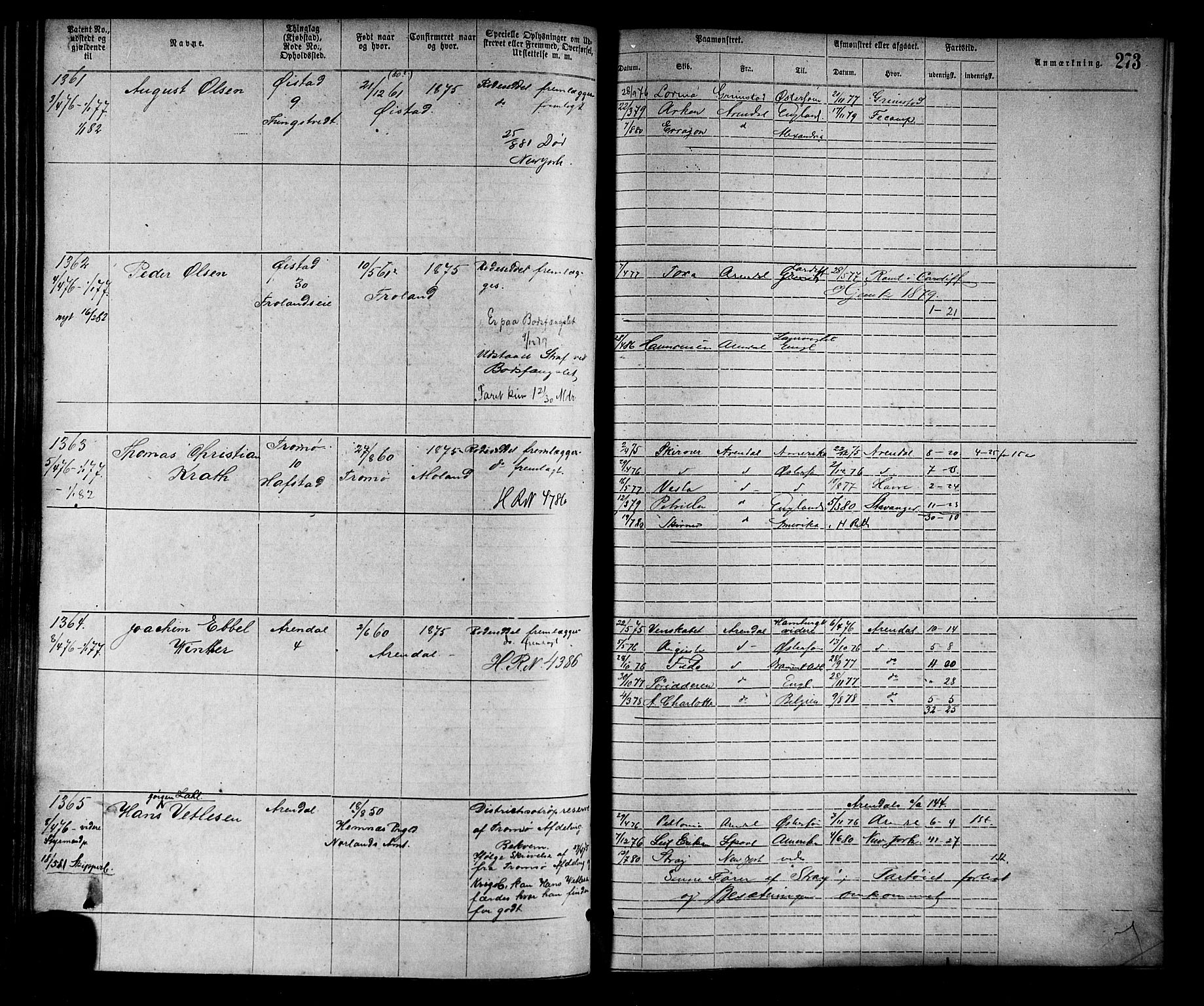 Arendal mønstringskrets, SAK/2031-0012/F/Fa/L0002: Annotasjonsrulle nr 1-1910 med register, S-2, 1868-1880, p. 305