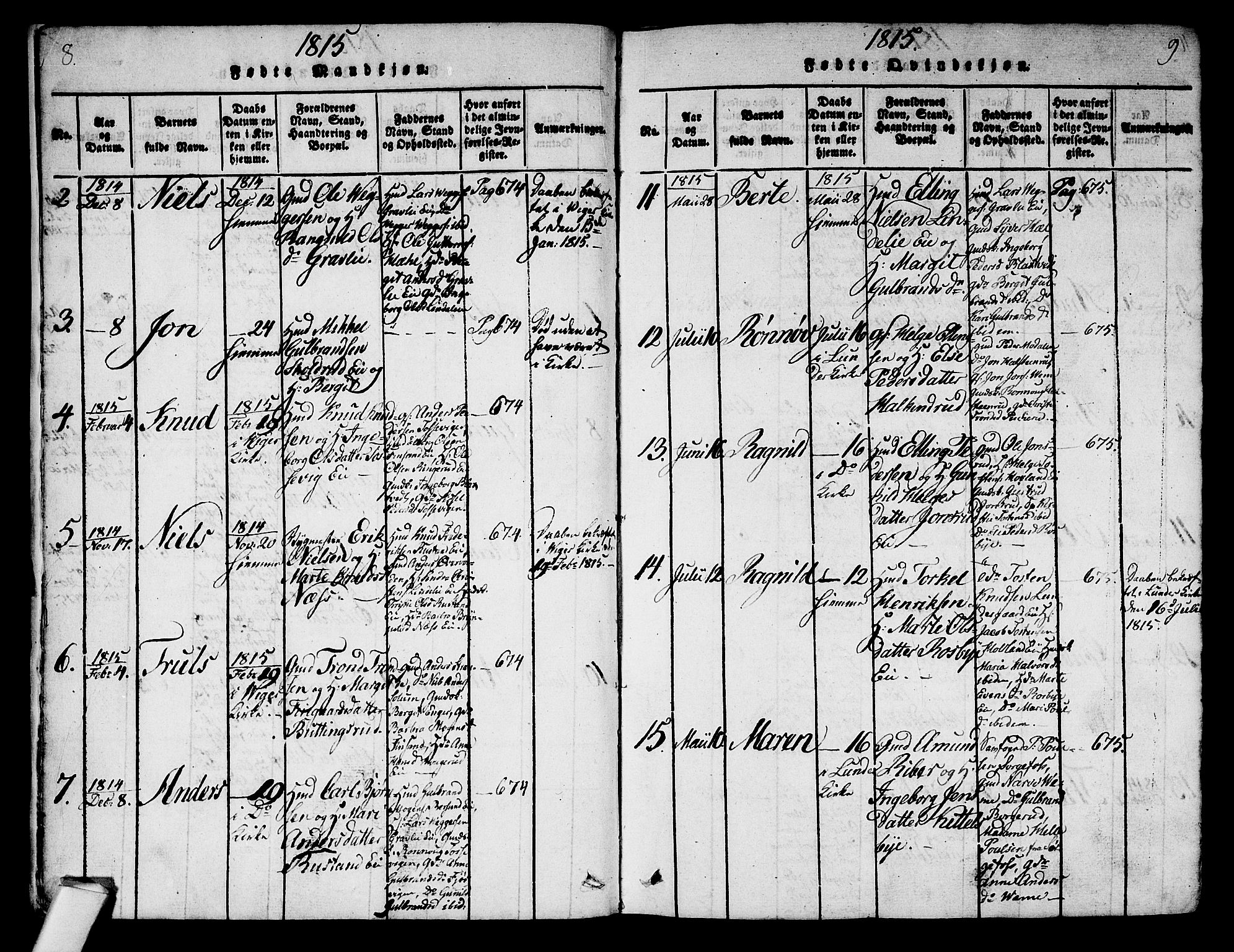 Norderhov kirkebøker, AV/SAKO-A-237/G/Ga/L0003: Parish register (copy) no. I 3 /2, 1814-1876, p. 8-9