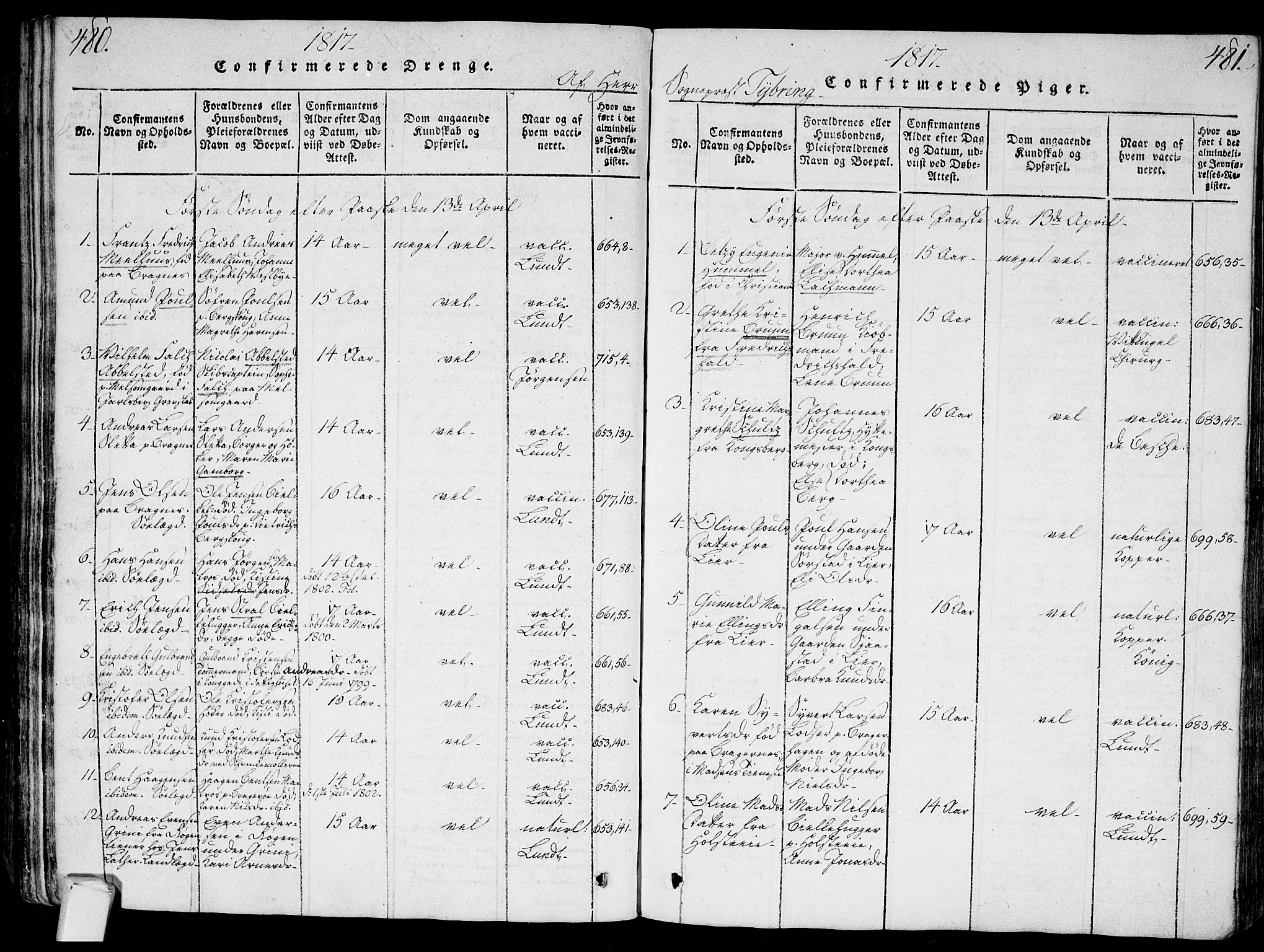 Bragernes kirkebøker, SAKO/A-6/G/Ga/L0001: Parish register (copy) no. 1, 1815-1829, p. 480-481