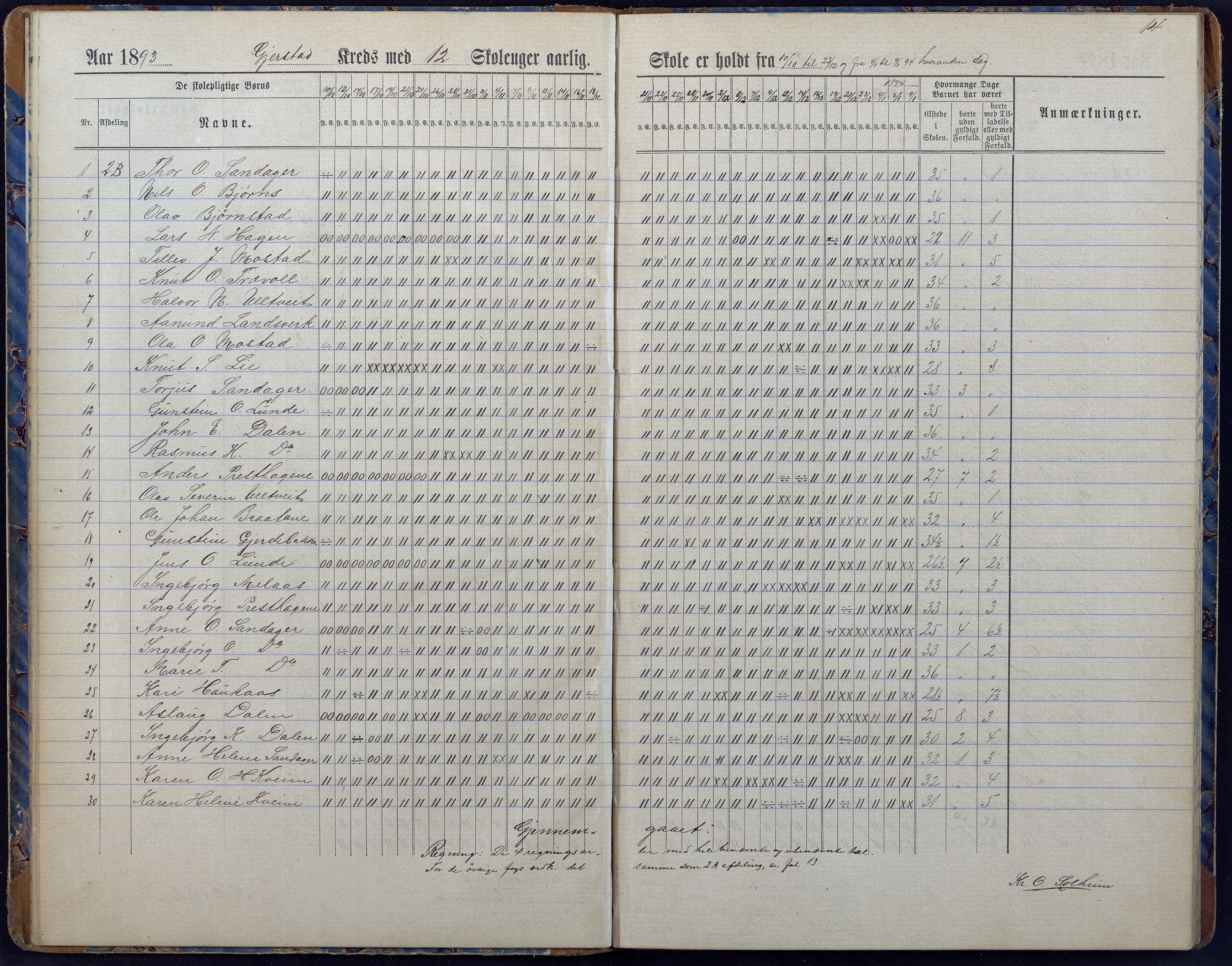 Gjerstad Kommune, Gjerstad Skole, AAKS/KA0911-550a/F01/L0008: Dagbok, 1892-1908, p. 16