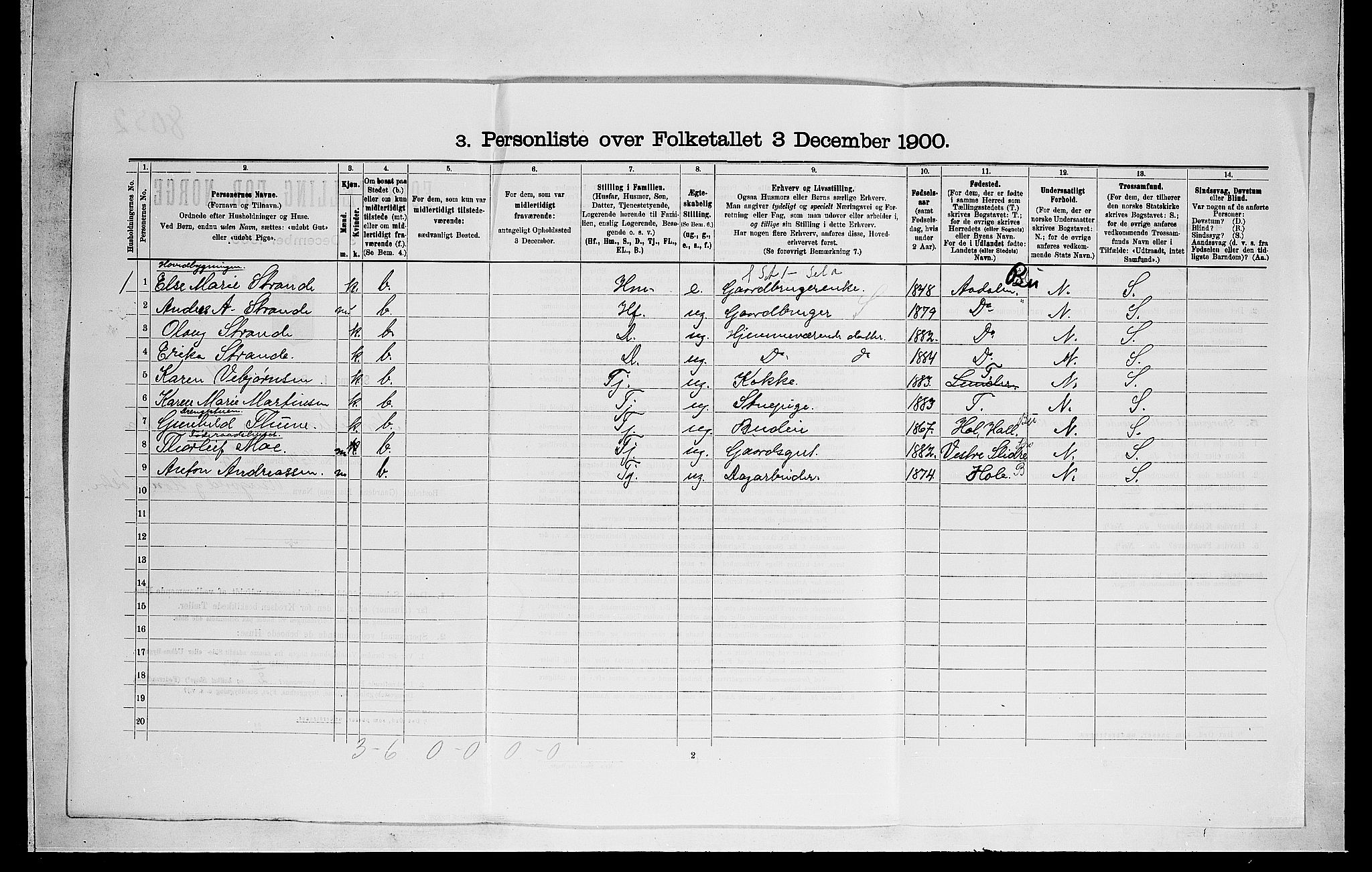 RA, 1900 census for Norderhov, 1900, p. 263