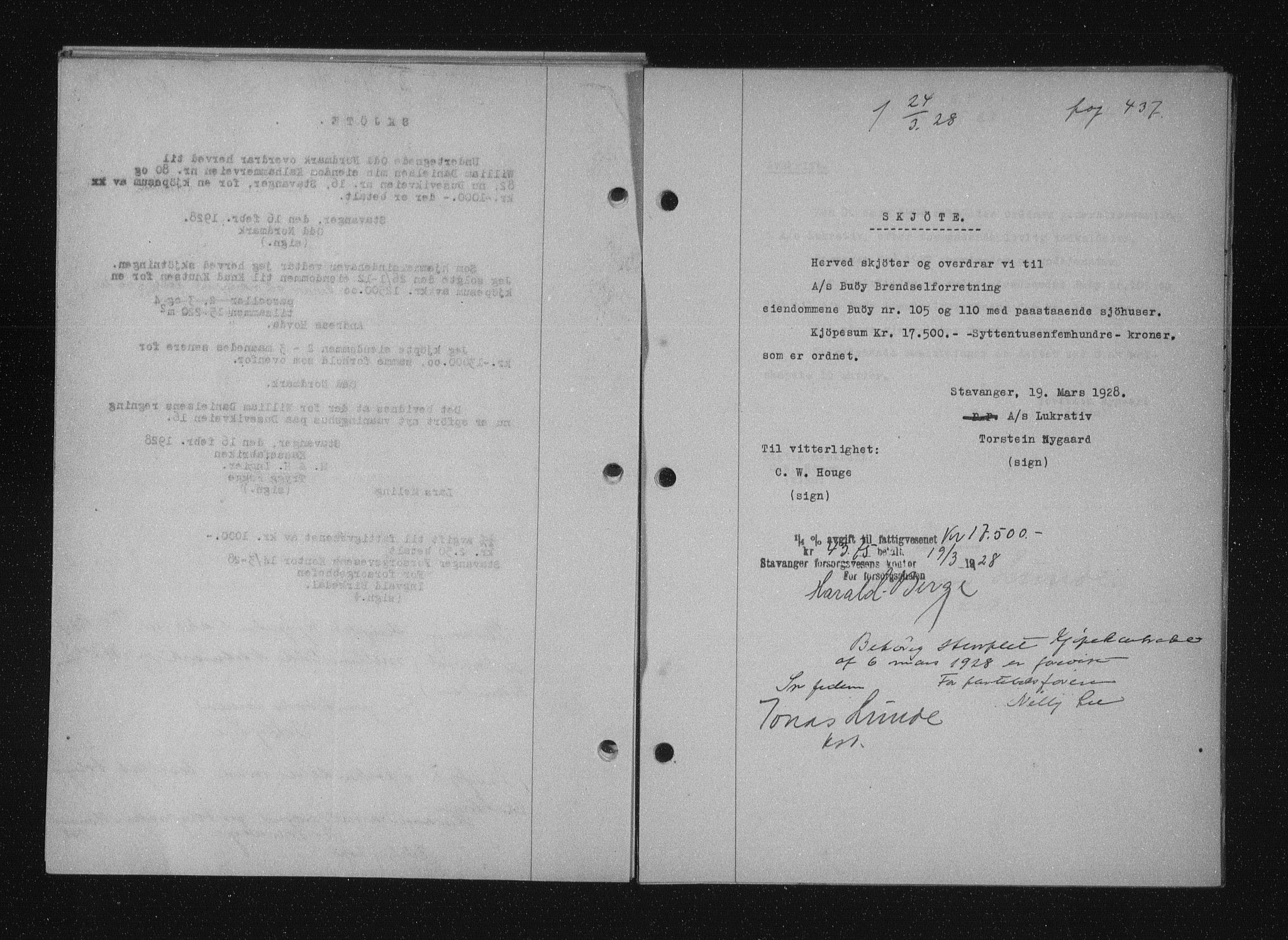 Stavanger byfogd, SAST/A-101408/001/4/41/410/410BB/L0053: Mortgage book no. 41, 1927-1928, Deed date: 24.03.1928