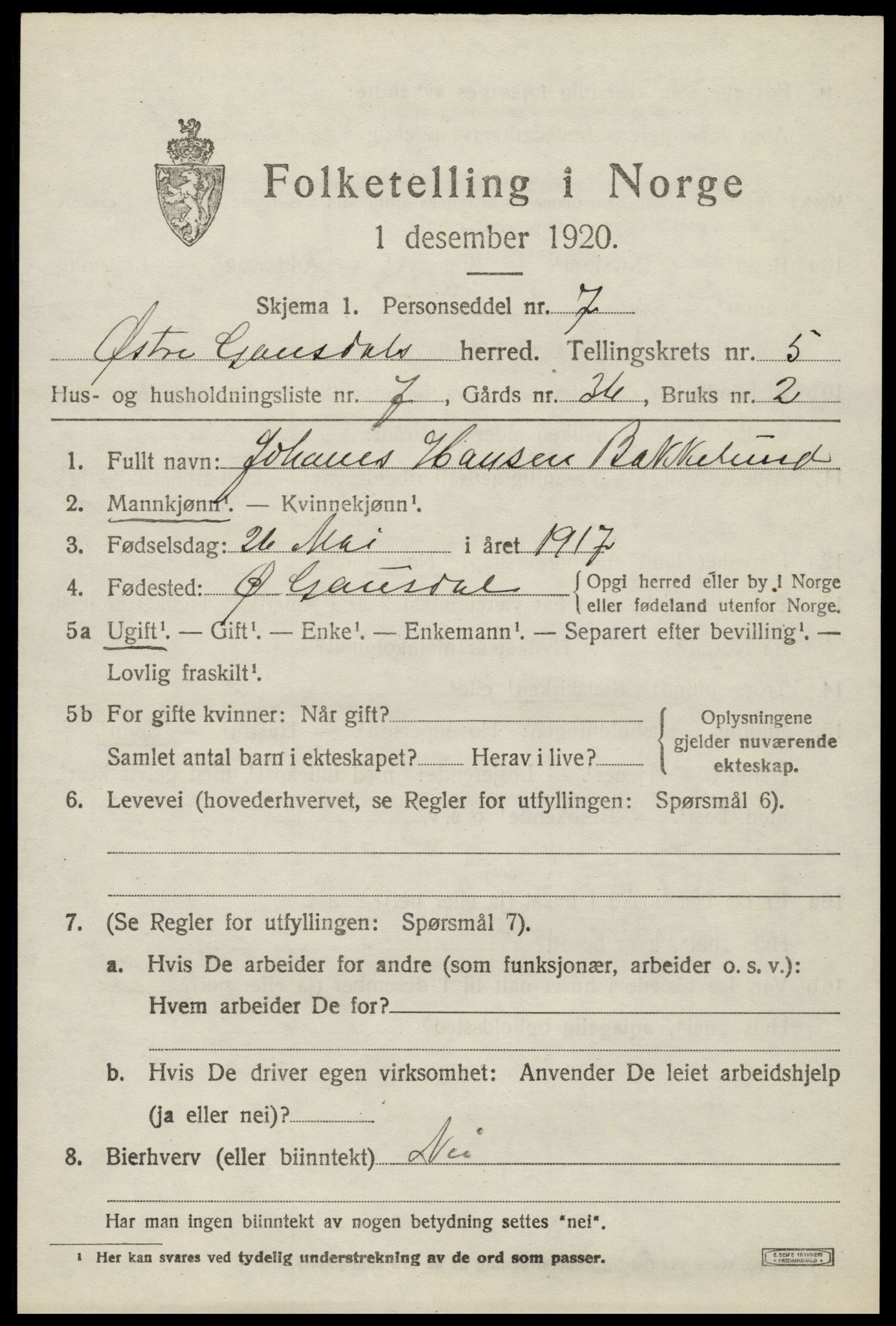 SAH, 1920 census for Østre Gausdal, 1920, p. 2782