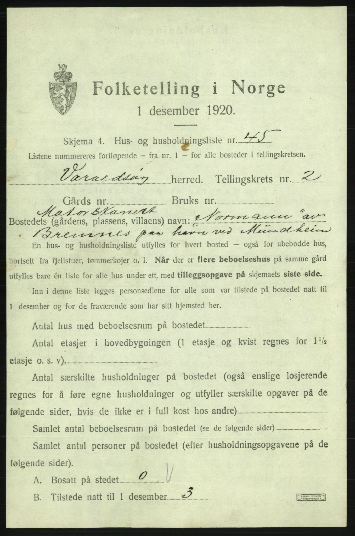 SAB, 1920 census for Varaldsøy, 1920, p. 237