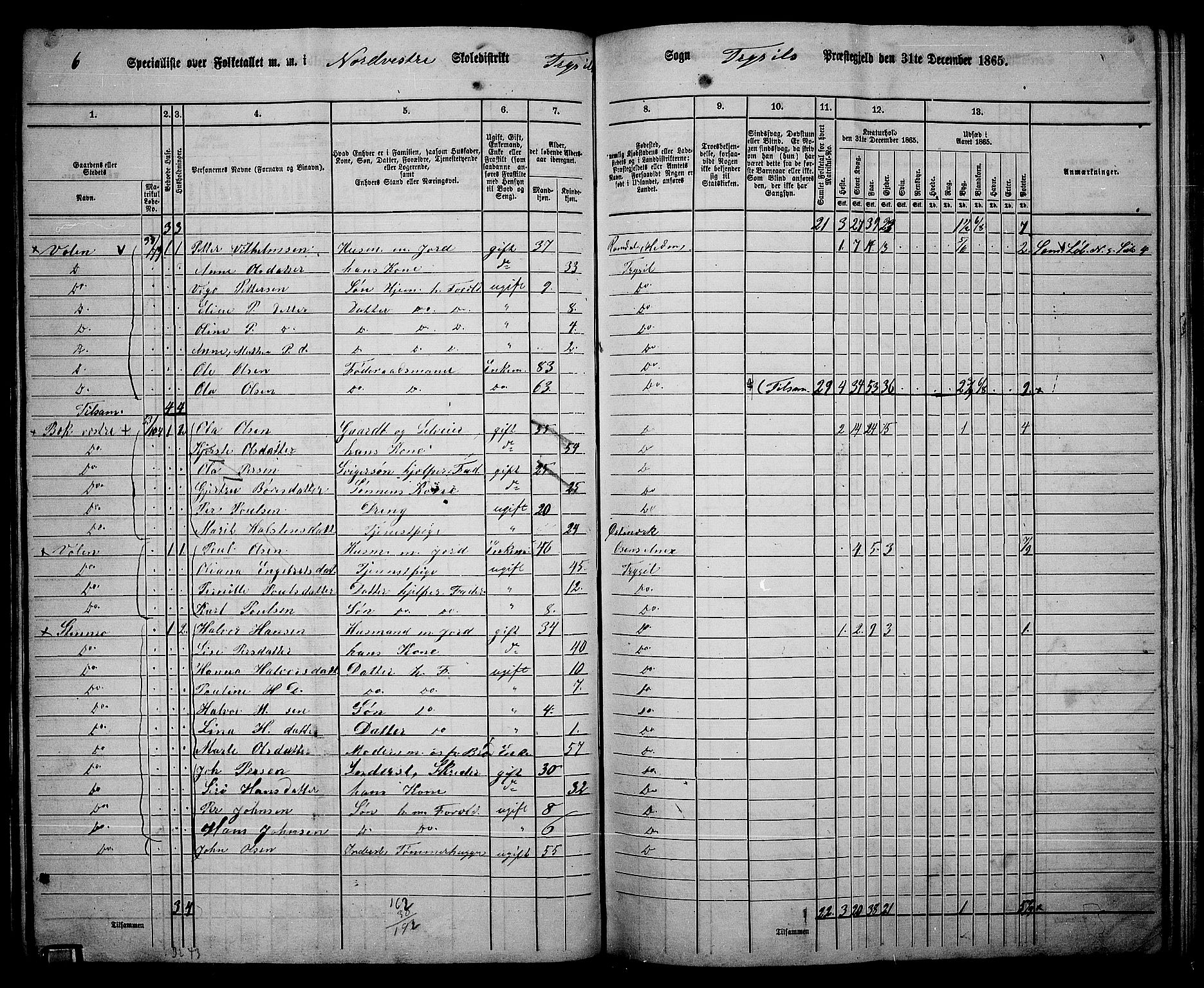 RA, 1865 census for Trysil, 1865, p. 63