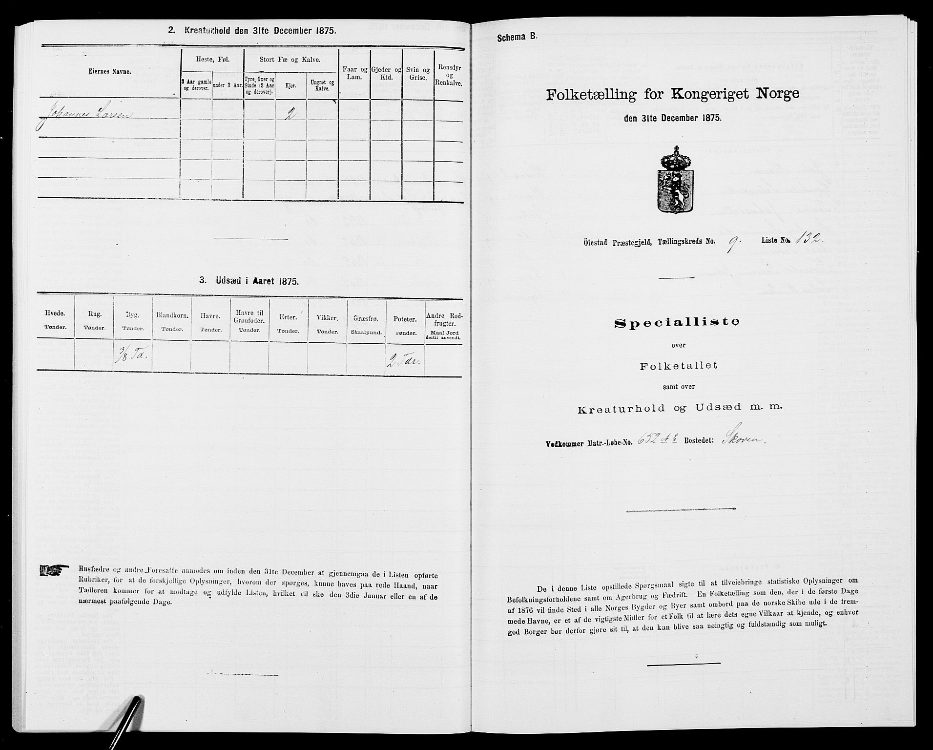 SAK, 1875 census for 0920P Øyestad, 1875, p. 1542