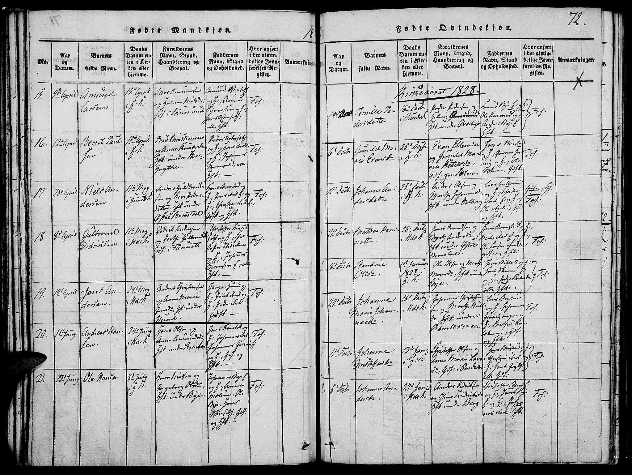 Vardal prestekontor, SAH/PREST-100/H/Ha/Haa/L0004: Parish register (official) no. 4, 1814-1831, p. 72