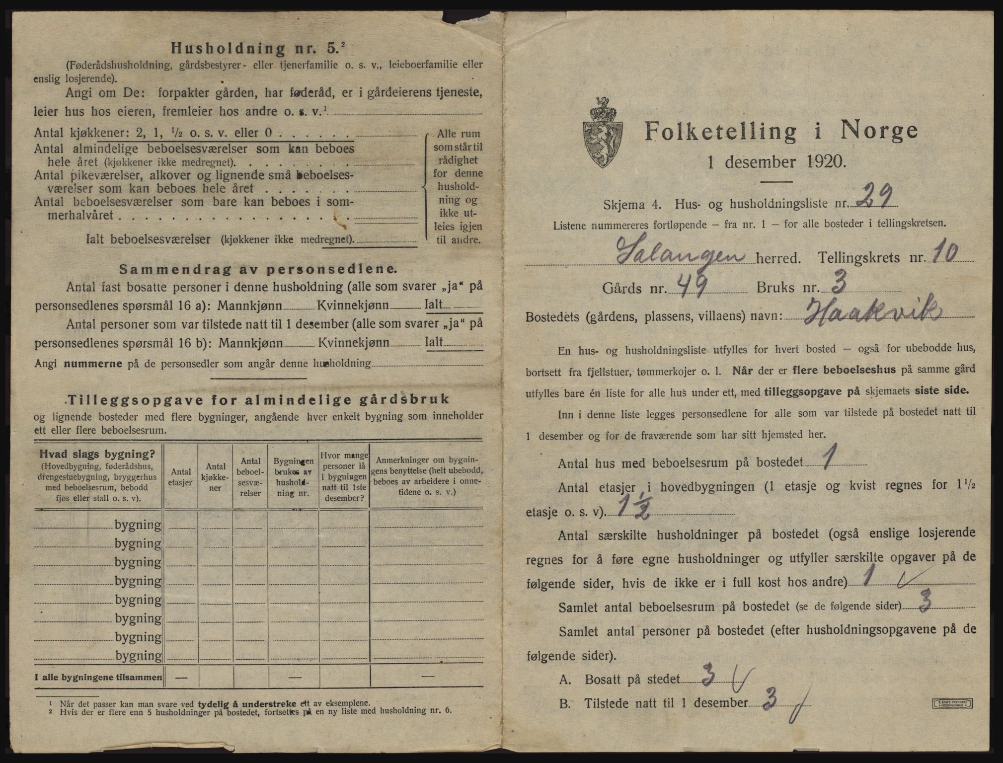 SATØ, 1920 census for Salangen, 1920, p. 932