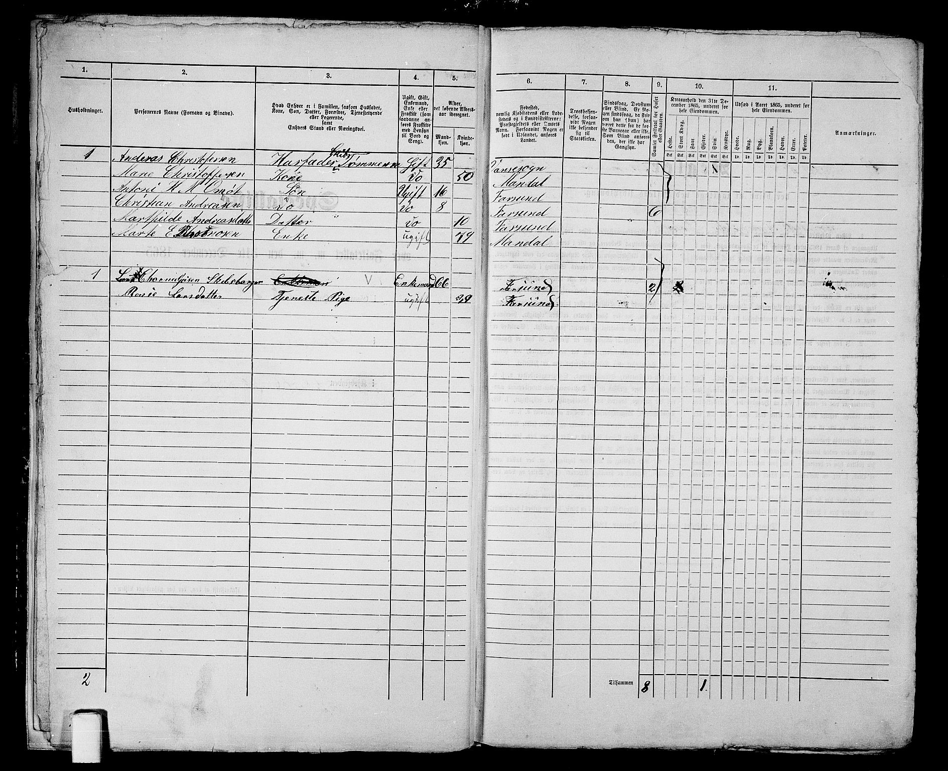 RA, 1865 census for Vanse/Farsund, 1865, p. 12