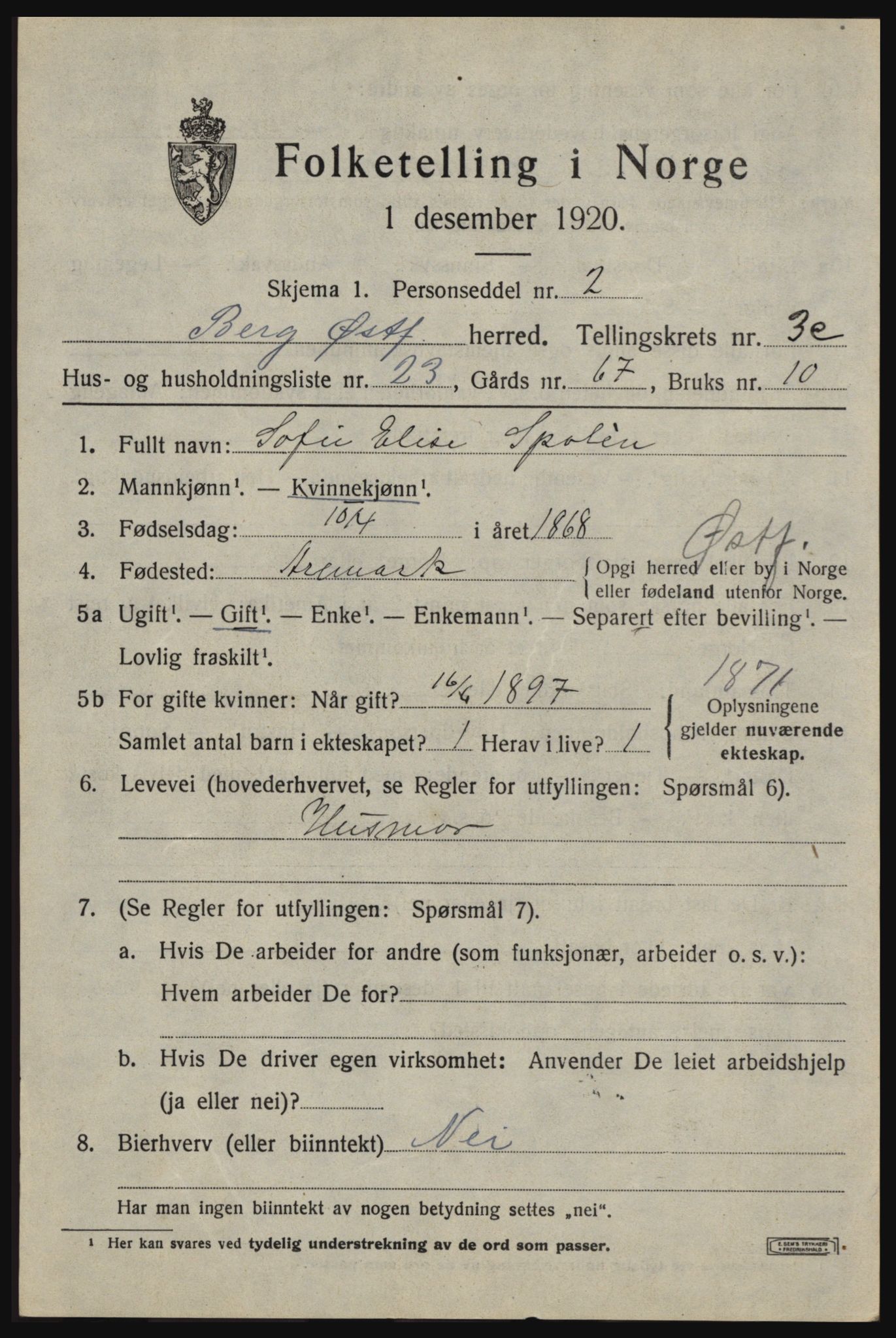 SAO, 1920 census for Berg, 1920, p. 7357