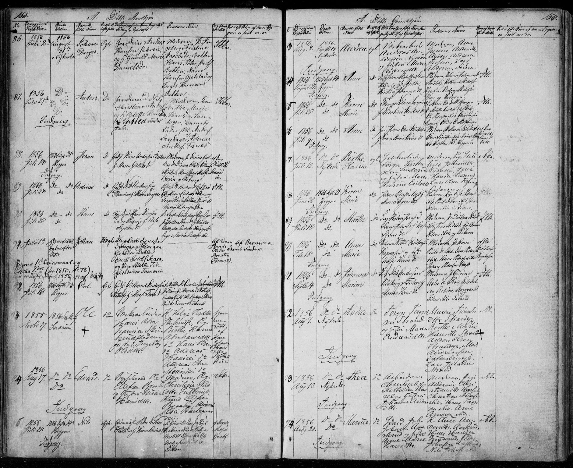 Modum kirkebøker, AV/SAKO-A-234/F/Fa/L0008: Parish register (official) no. 8, 1851-1859, p. 165-166