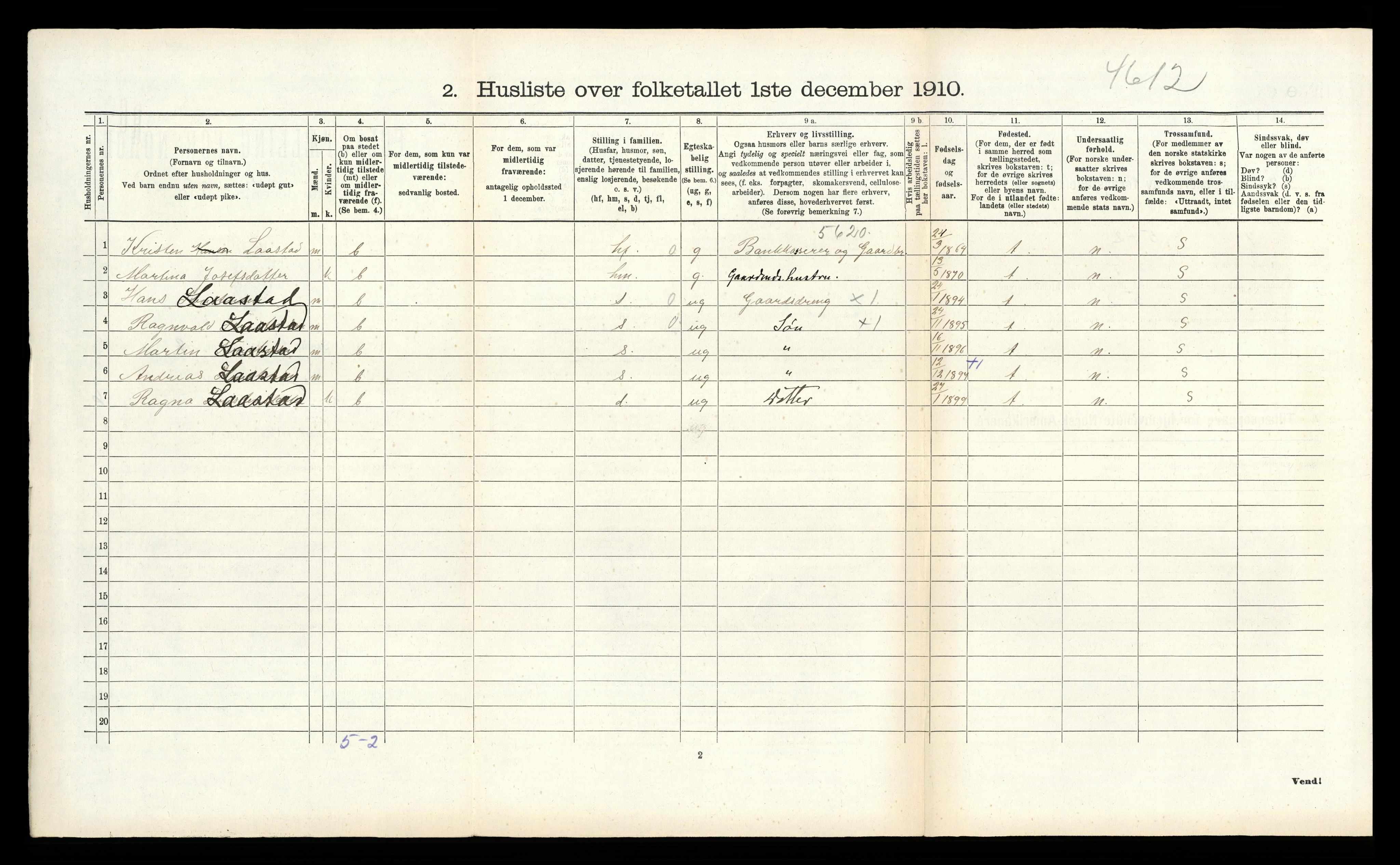 RA, 1910 census for Lindås, 1910, p. 501