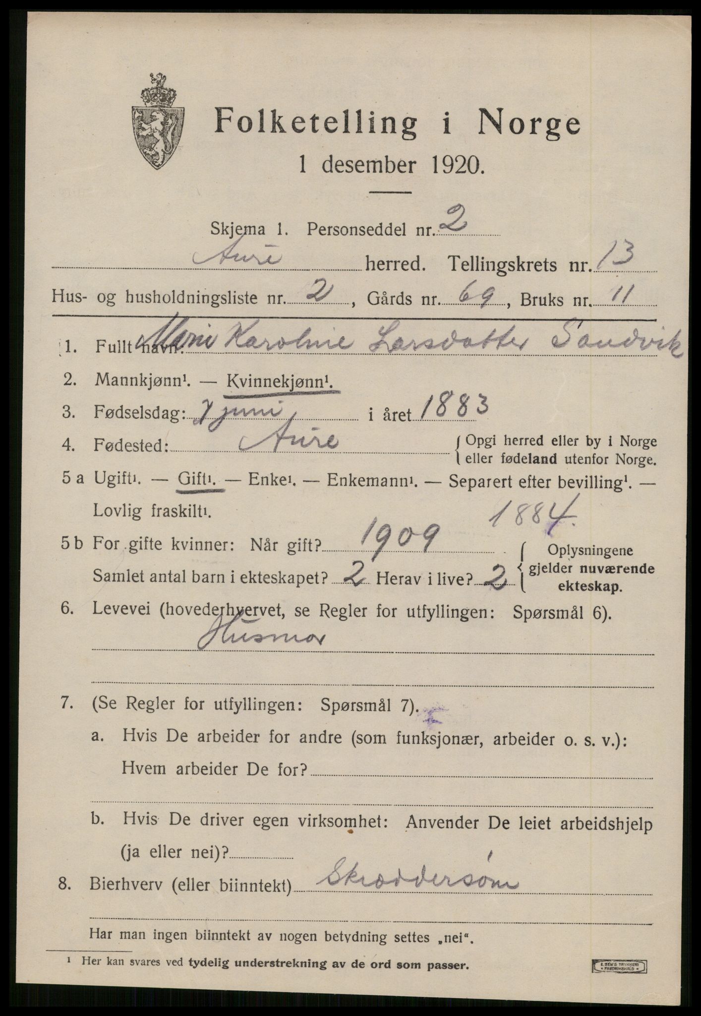 SAT, 1920 census for Aure, 1920, p. 4942