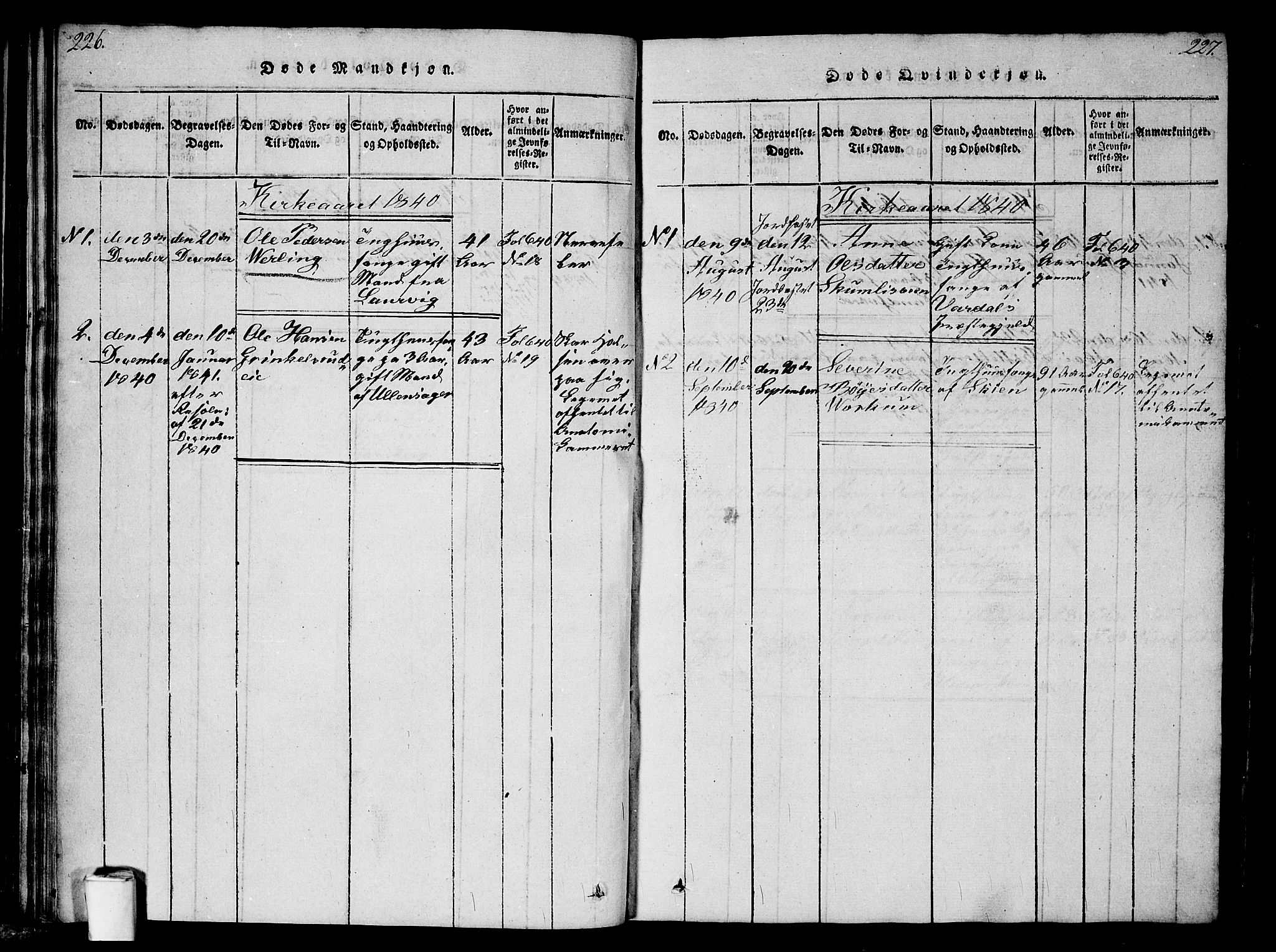 Kristiania tukthusprest Kirkebøker, AV/SAO-A-10881/G/Ga/L0001: Parish register (copy) no. 1, 1818-1857, p. 226-227