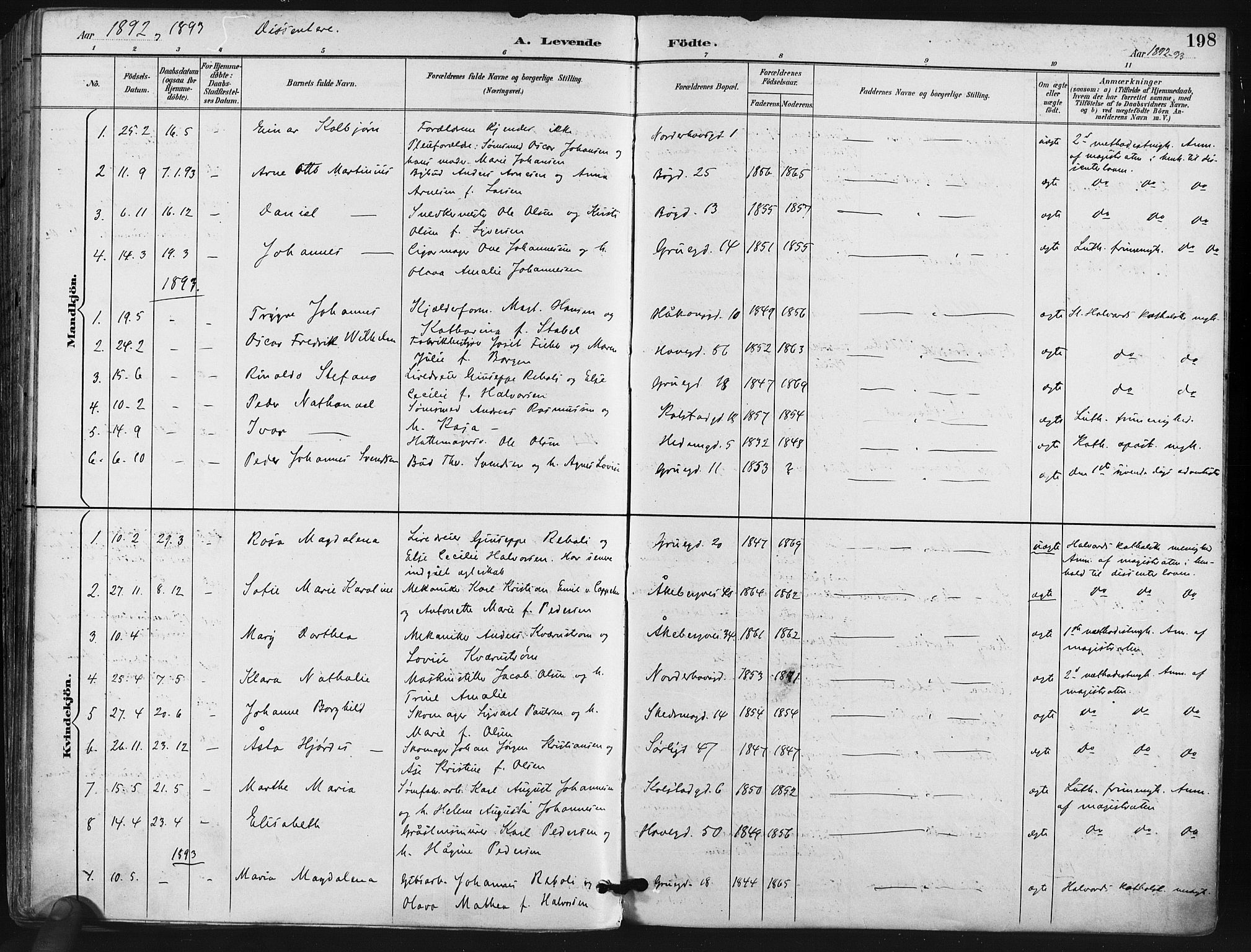 Kampen prestekontor Kirkebøker, SAO/A-10853/F/Fa/L0005: Parish register (official) no. I 5, 1890-1902, p. 198