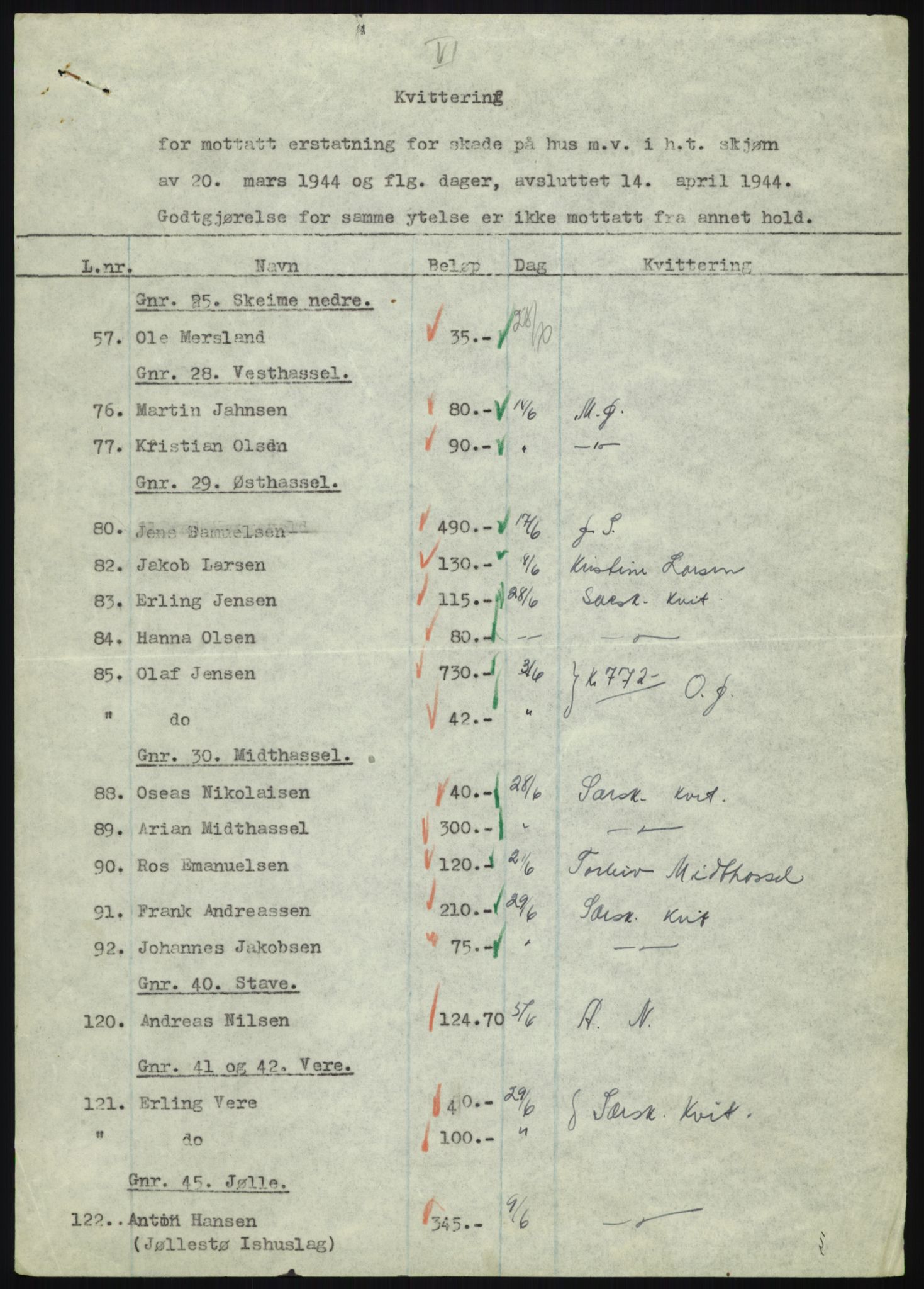 Forsvarsdepartementet, 10. kontor / Oppgjørskontoret, AV/RA-RAFA-1225/D/Db/L0180: Lista oppgjørskontor, 1942-1952, p. 1130