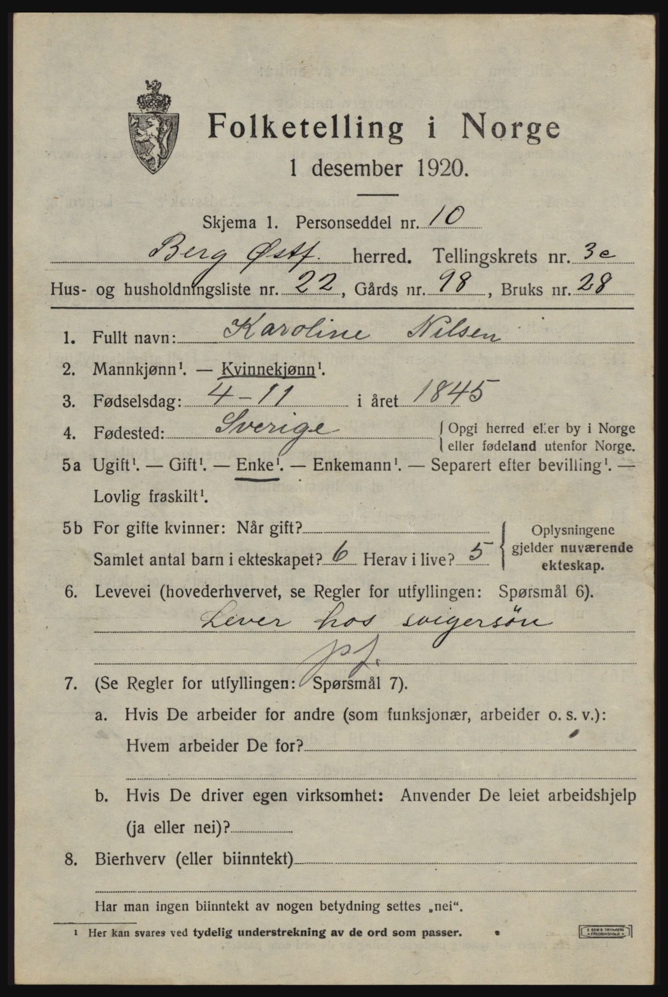 SAO, 1920 census for Berg, 1920, p. 7353