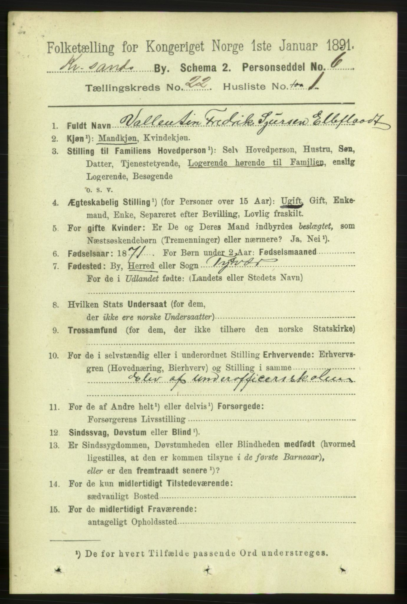 RA, 1891 census for 1001 Kristiansand, 1891, p. 8271