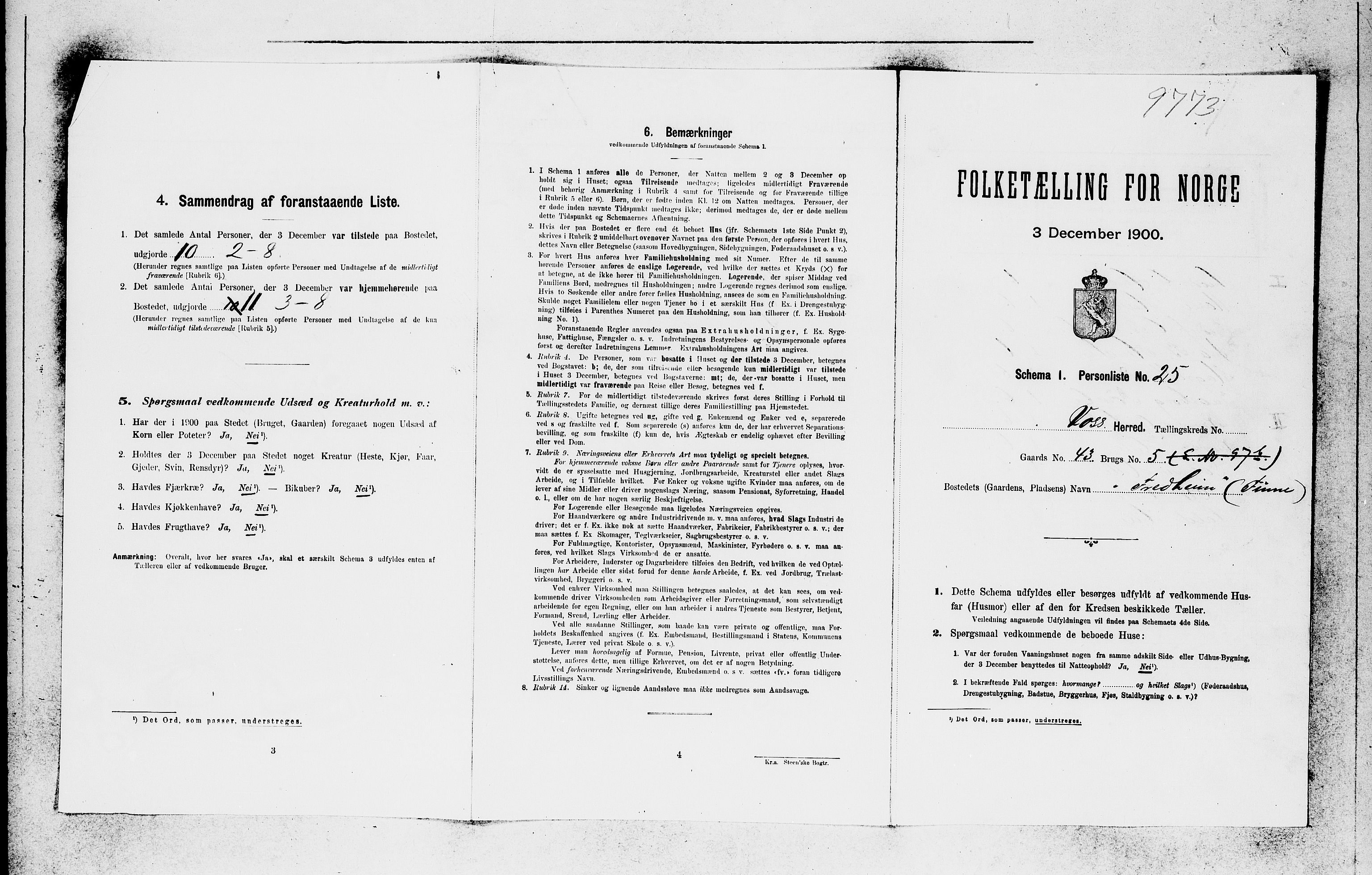 SAB, 1900 census for Voss, 1900, p. 466