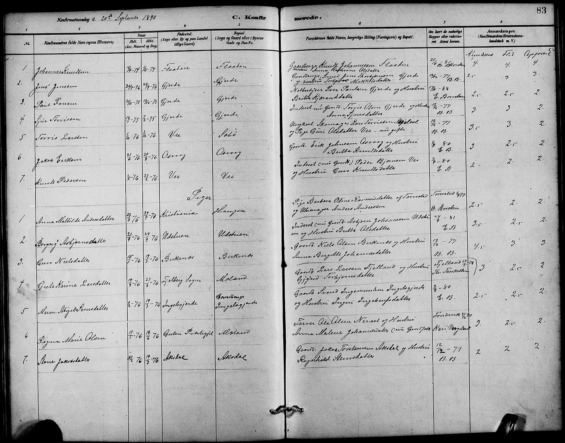 Etne sokneprestembete, SAB/A-75001/H/Hab: Parish register (copy) no. B 4, 1879-1897, p. 83