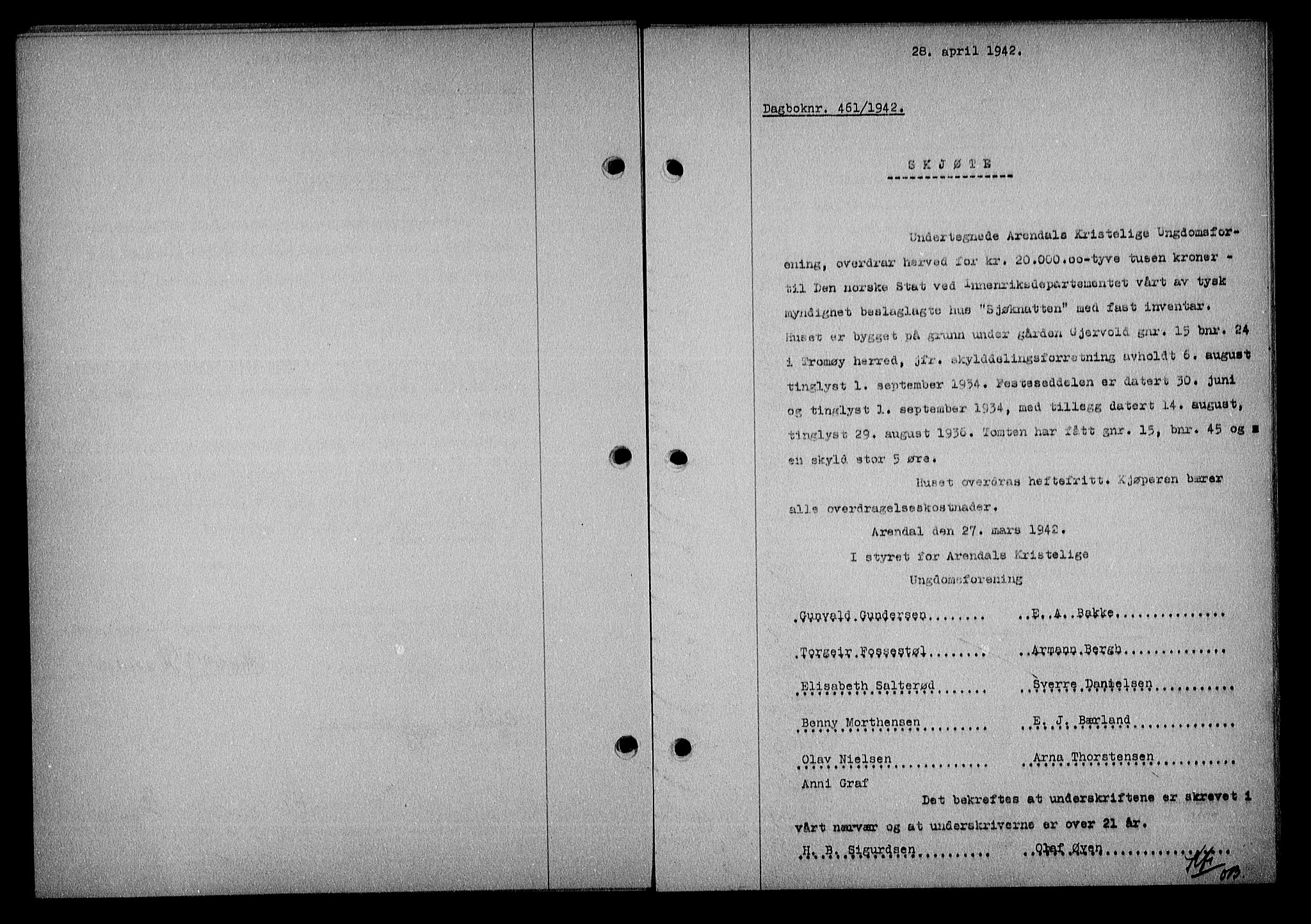Nedenes sorenskriveri, SAK/1221-0006/G/Gb/Gba/L0049: Mortgage book no. A-III, 1941-1942, Diary no: : 461/1942