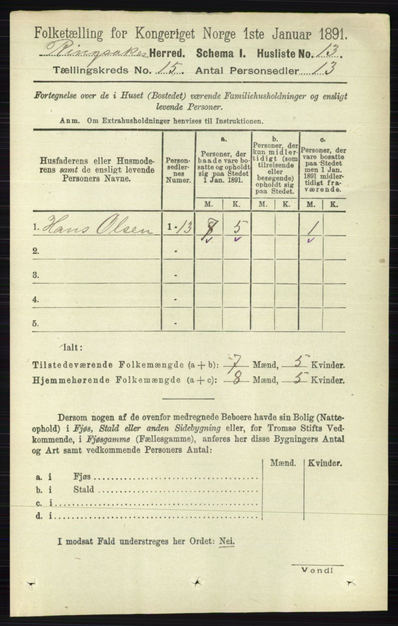 RA, 1891 census for 0412 Ringsaker, 1891, p. 8410