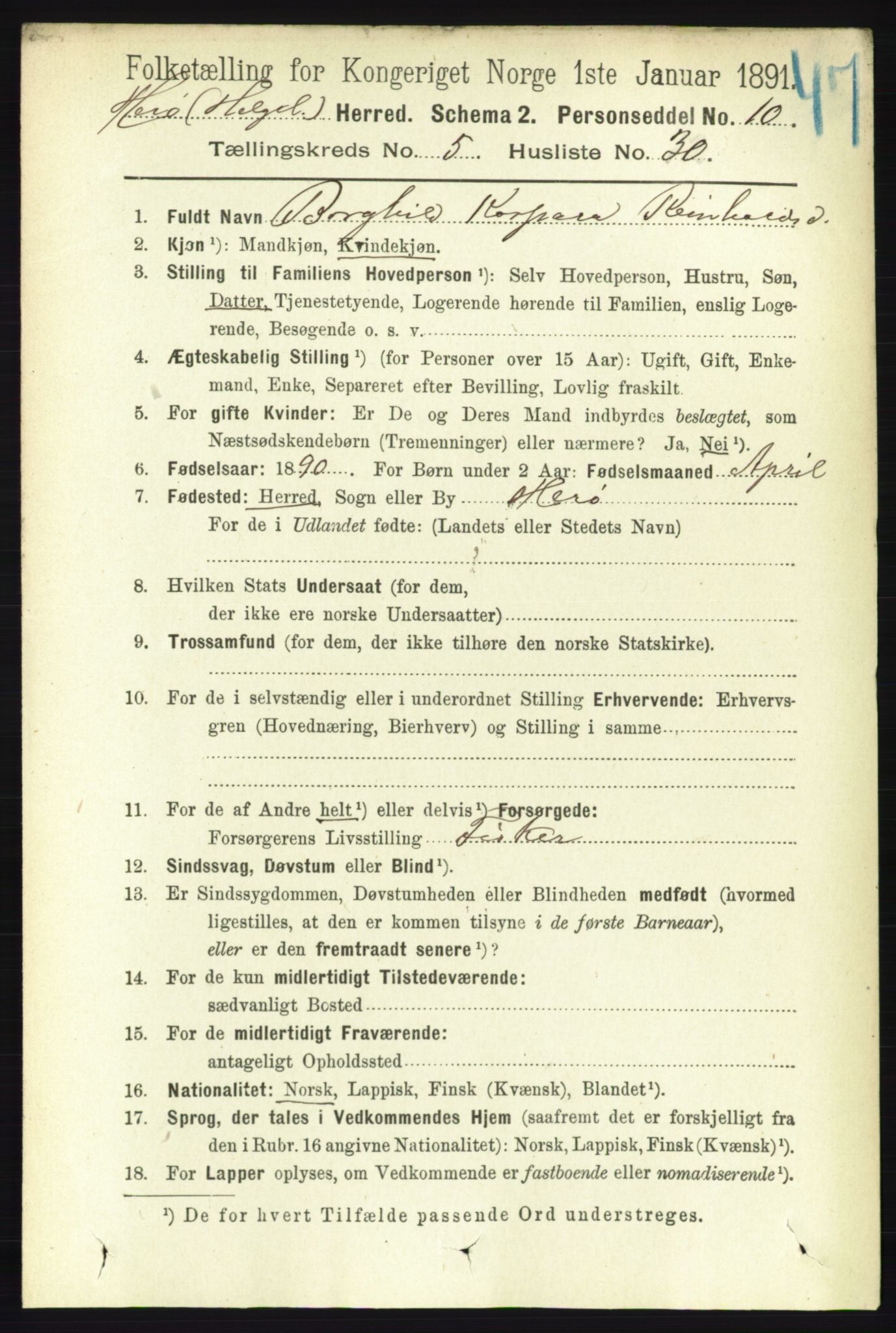 RA, 1891 census for 1818 Herøy, 1891, p. 1599