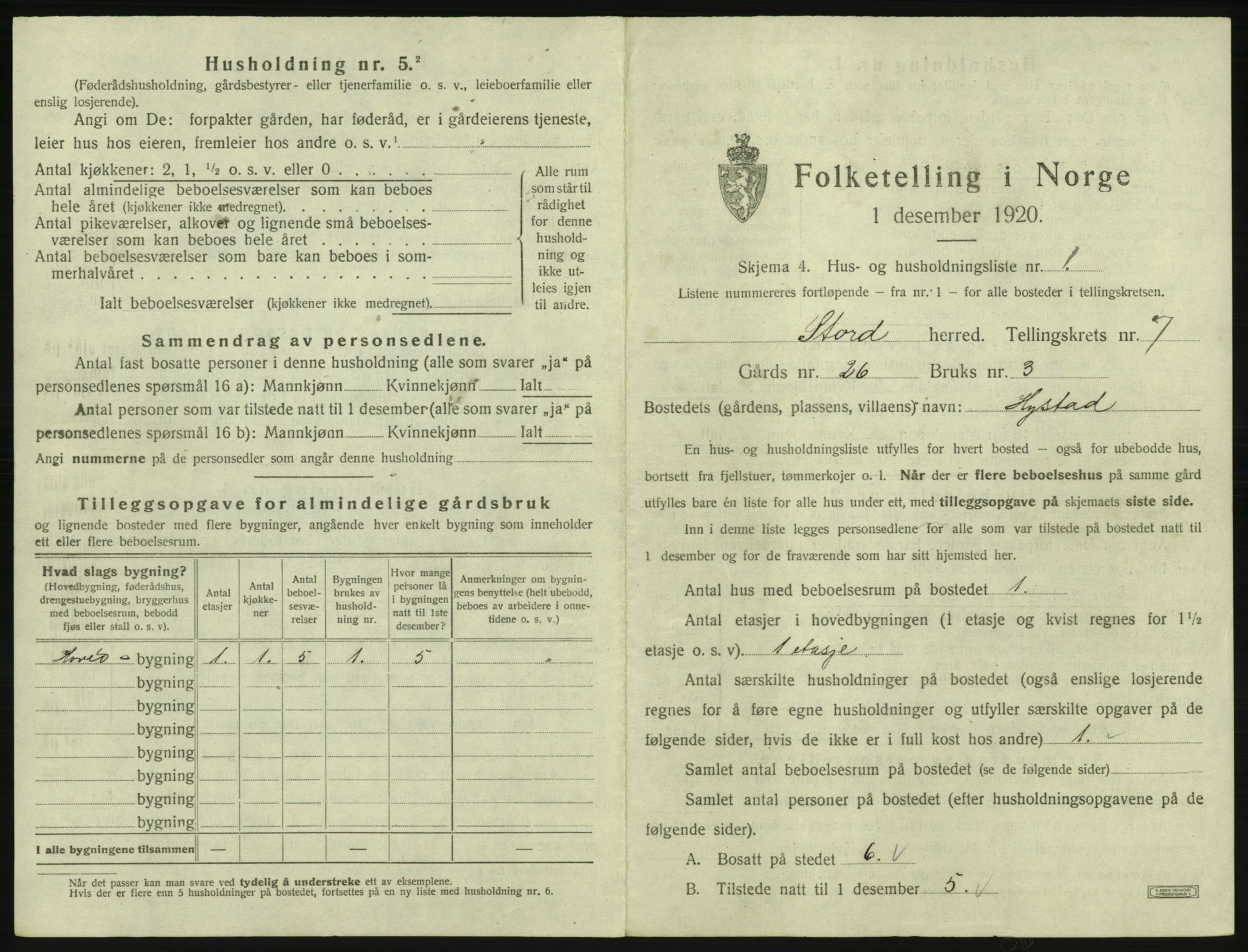 SAB, 1920 census for Stord, 1920, p. 361