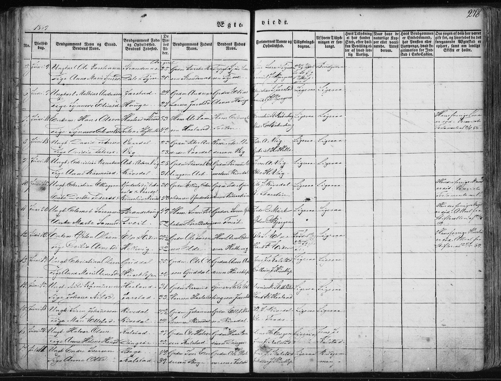 Fjaler sokneprestembete, SAB/A-79801/H/Haa/Haaa/L0006: Parish register (official) no. A 6, 1835-1884, p. 278