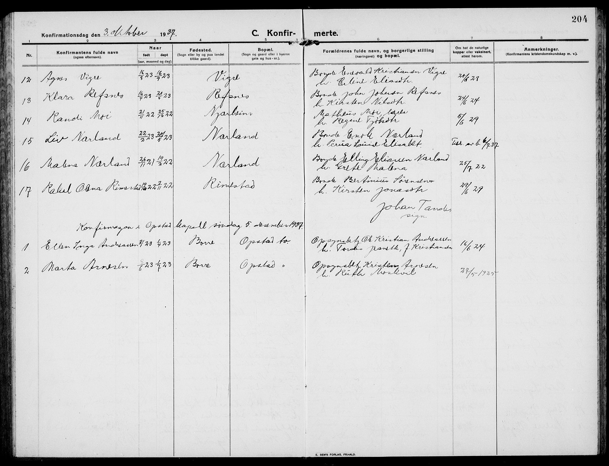 Hå sokneprestkontor, AV/SAST-A-101801/001/30BB/L0007: Parish register (copy) no. B 7, 1912-1939, p. 204