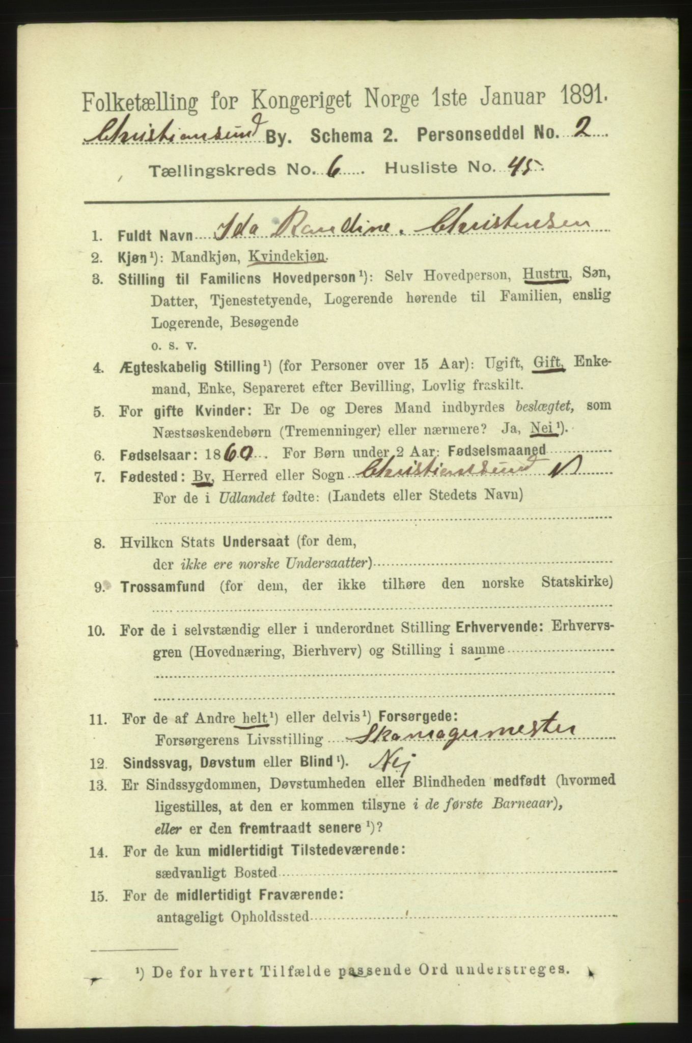 RA, 1891 census for 1503 Kristiansund, 1891, p. 5530