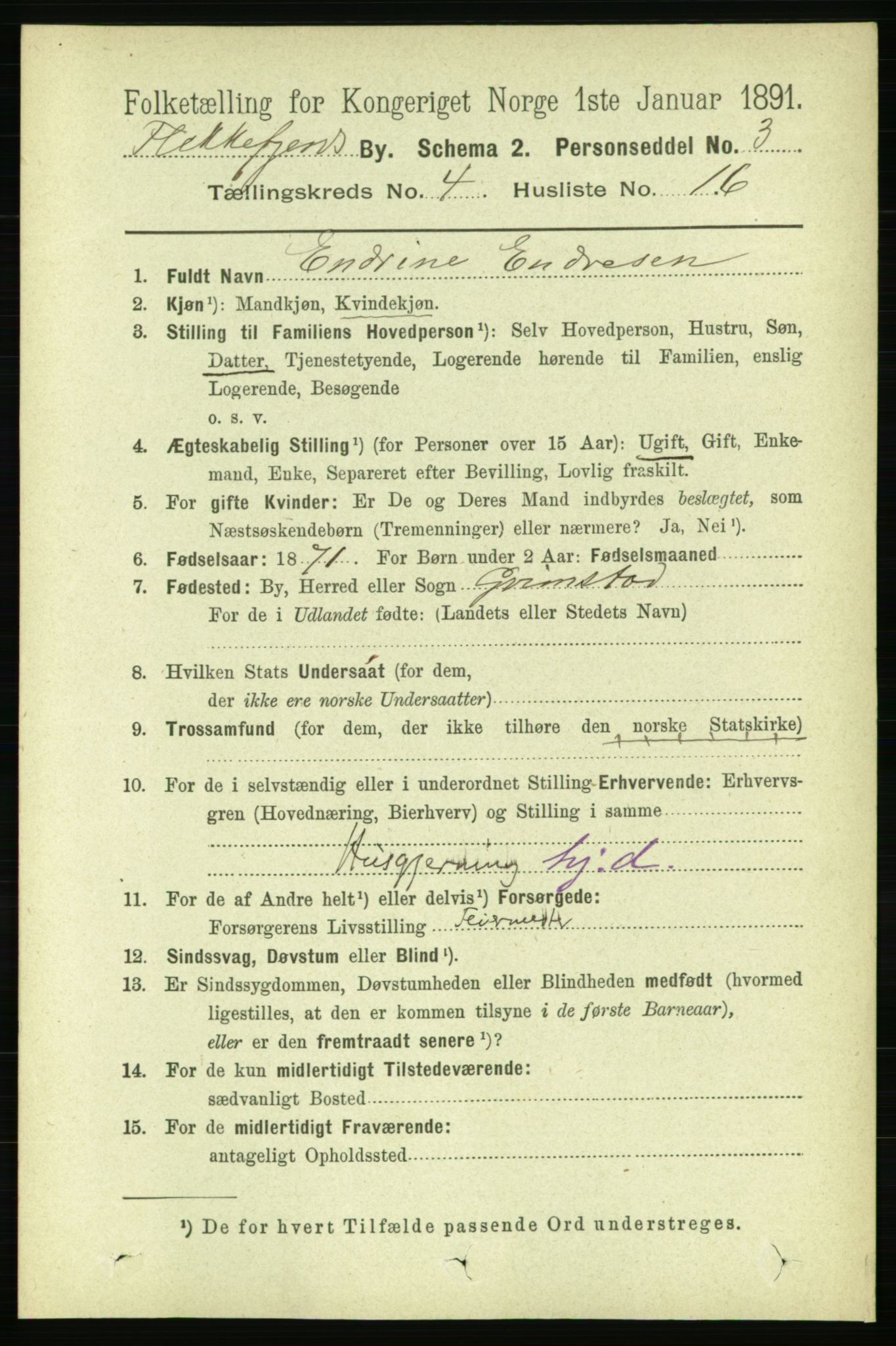 RA, 1891 census for 1004 Flekkefjord, 1891, p. 1110